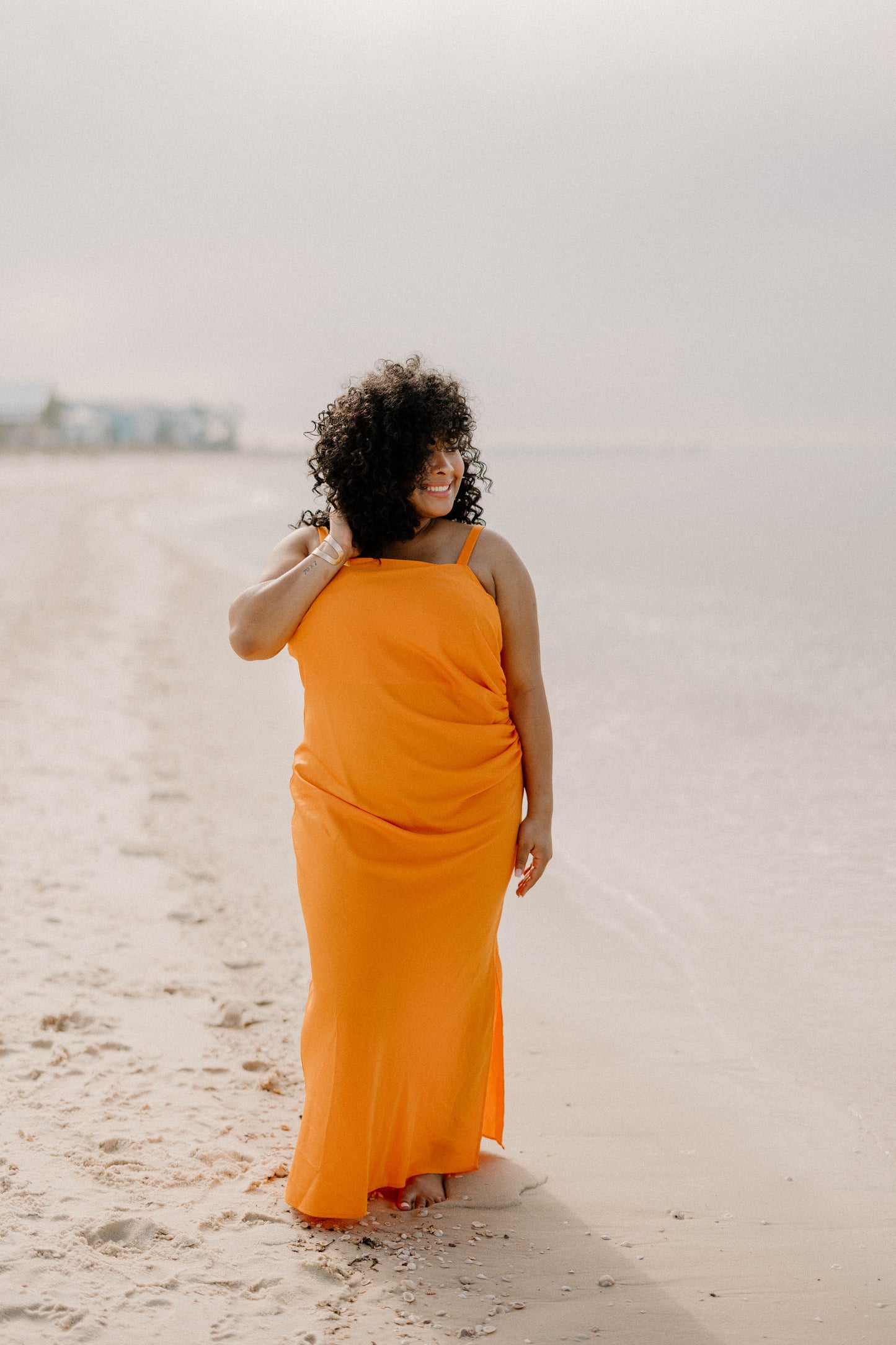 Sarah Silk Midi Tank Dress in Orange (Sizes XS-3XL)