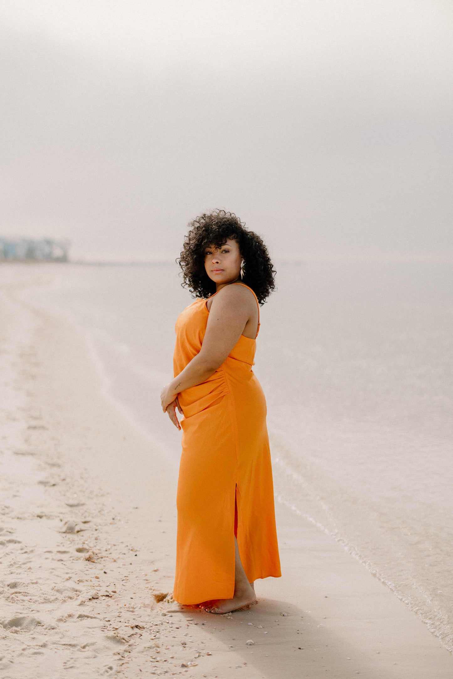 Sarah Silk Midi Tank Dress in Orange (Sizes XS-3XL)