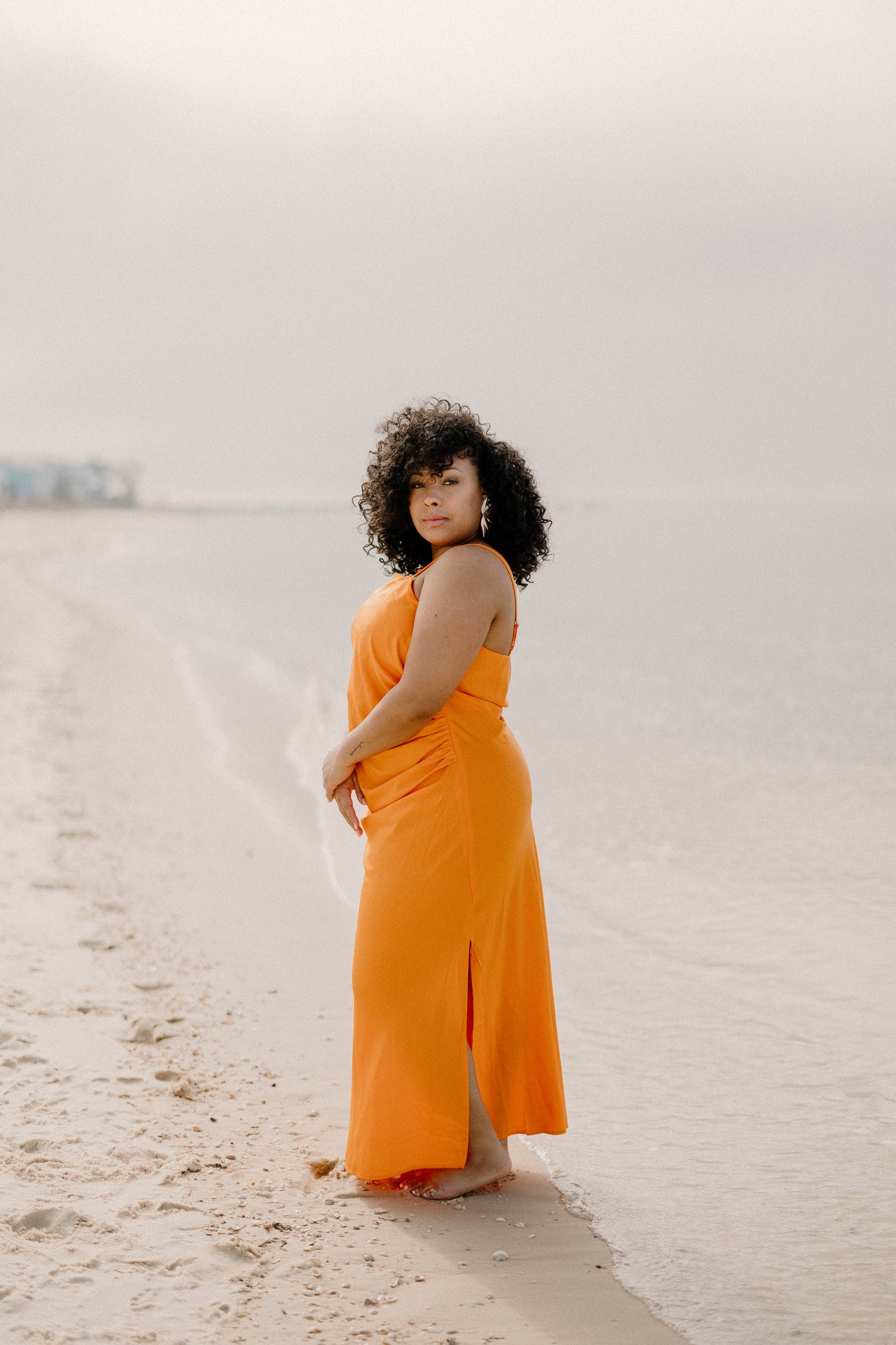 Sarah Silk Midi Tank Dress in Orange (Sizes XS-3XL)
