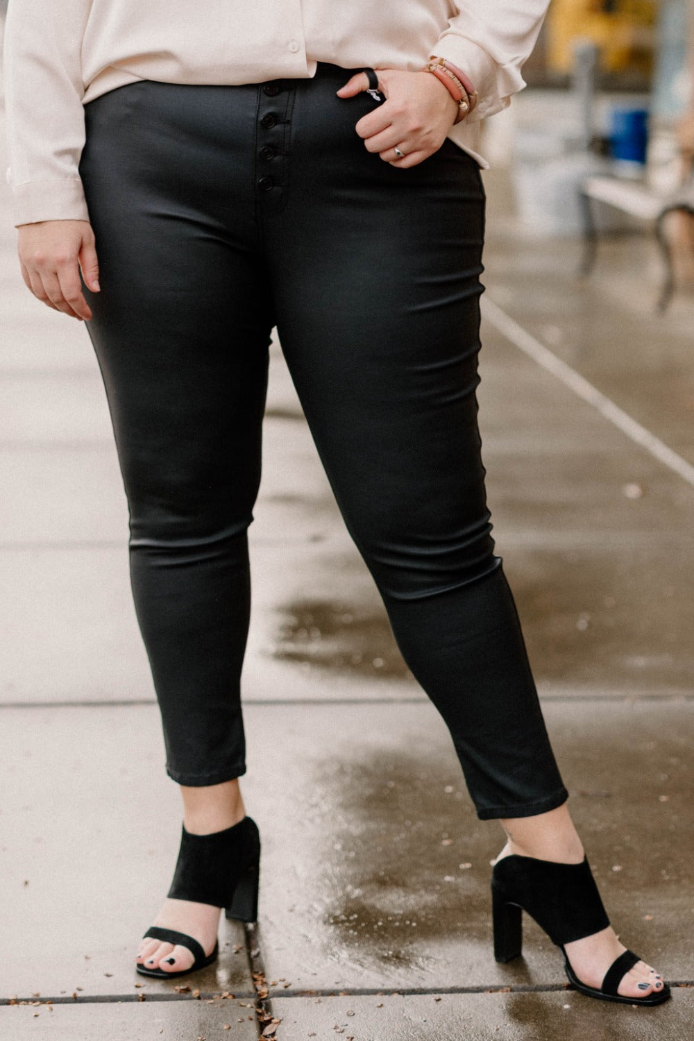 Autumn High Rise Faux Leather Ankle Pants by KanCan in (Sizes 2-22)