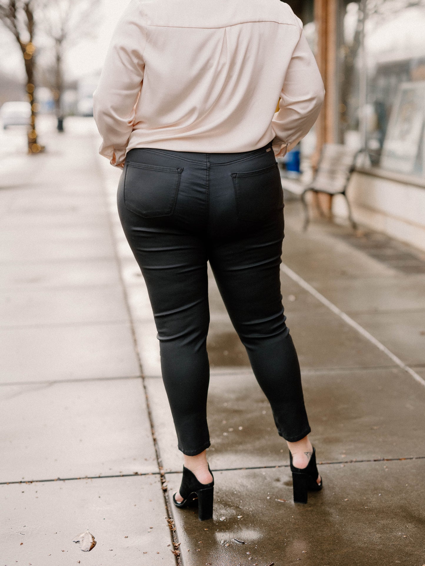 Autumn High Rise Faux Leather Ankle Pants by KanCan in (Sizes 2-22)