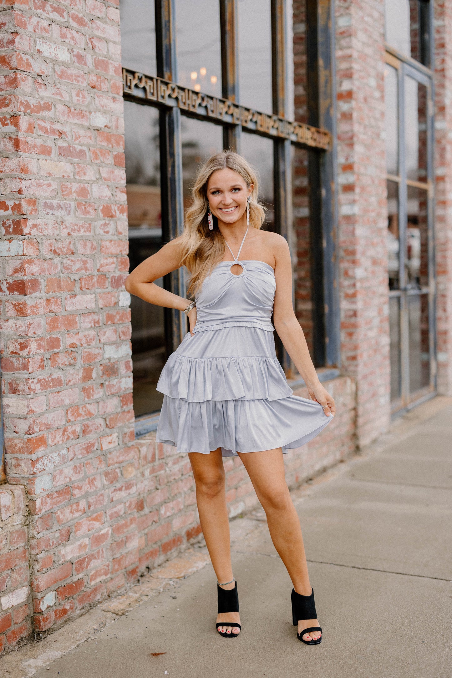 Melanie Silver Grey Tiered Dress