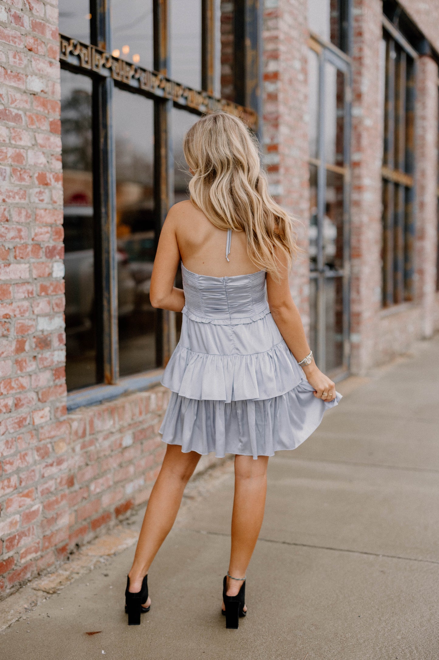 Melanie Silver Grey Tiered Dress