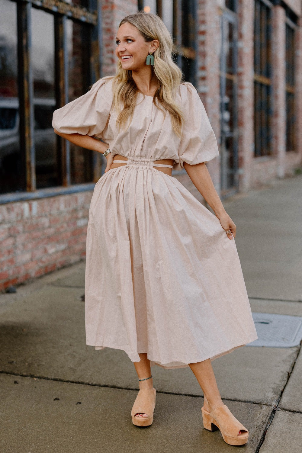 Eva Poplin Cotton Cutout Midi Dress in Cream by Bali Elf