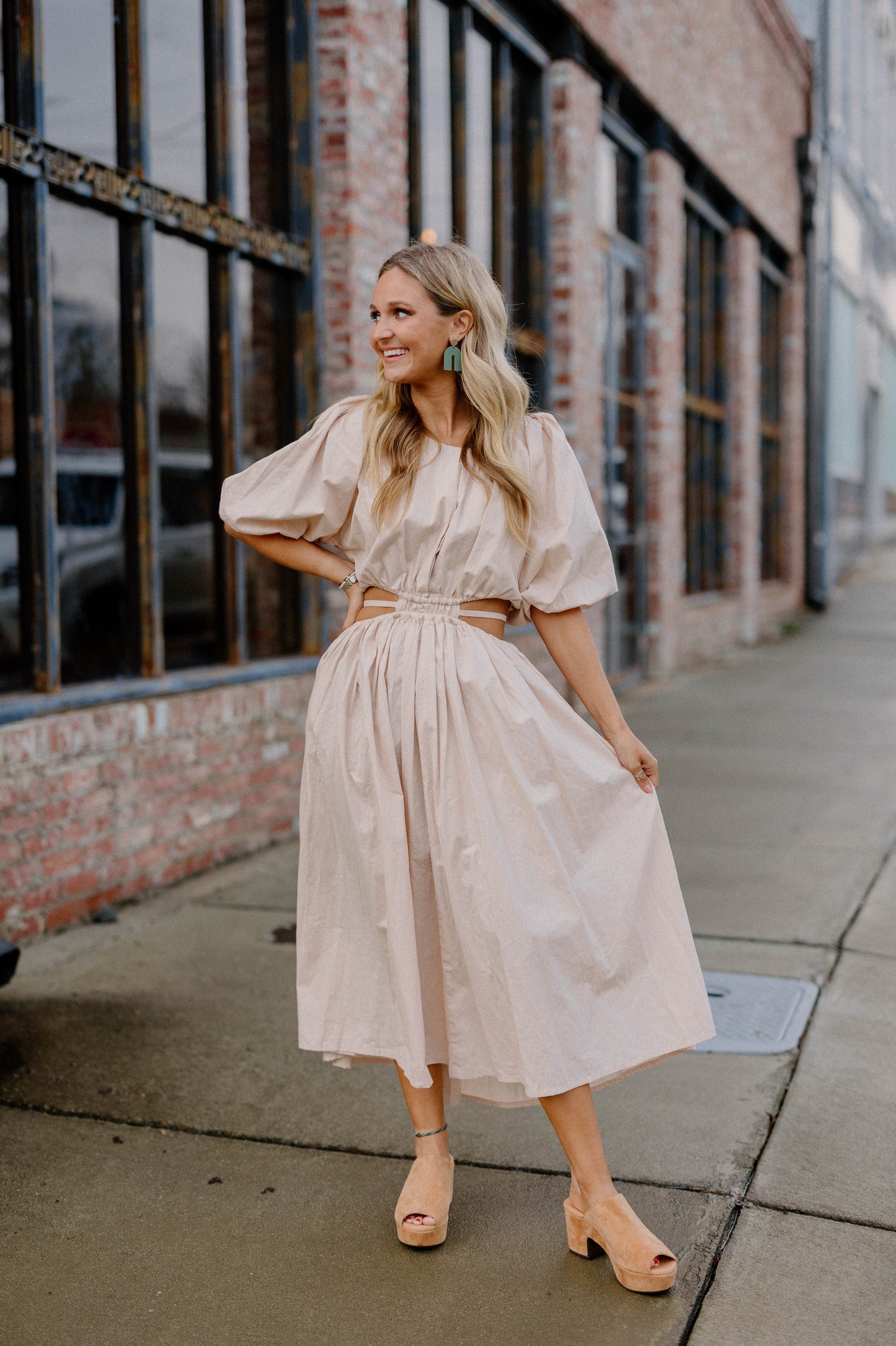 Eva Poplin Cotton Cutout Midi Dress in Cream by Bali Elf