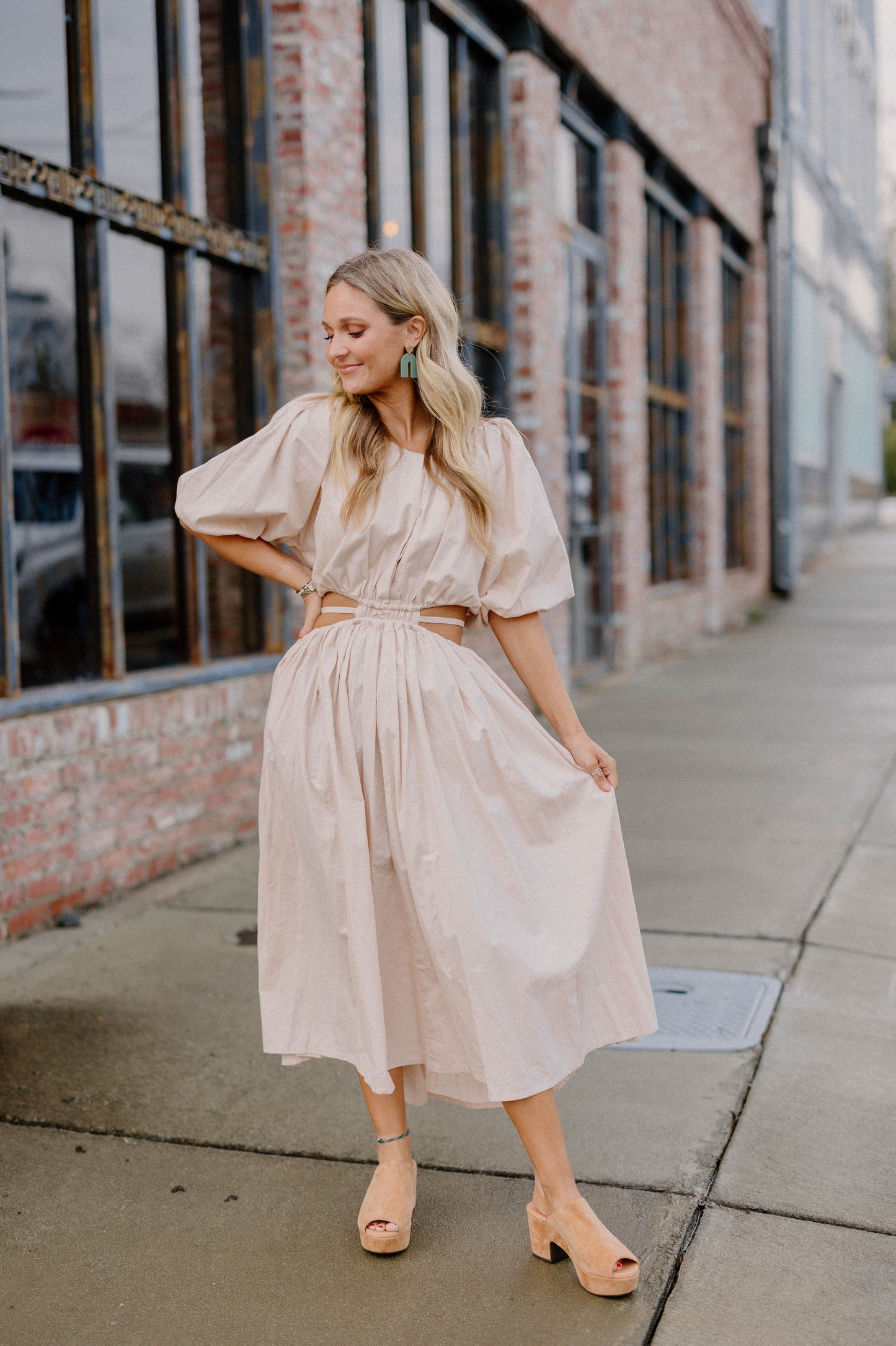 Eva Poplin Cotton Cutout Midi Dress in Cream by Bali Elf