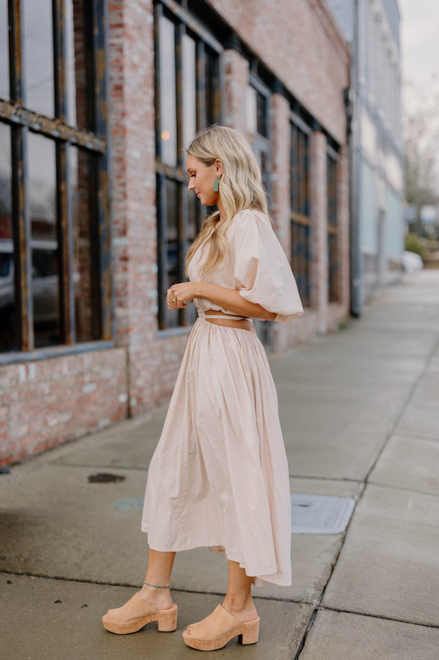 Eva Poplin Cotton Cutout Midi Dress in Cream by Bali Elf