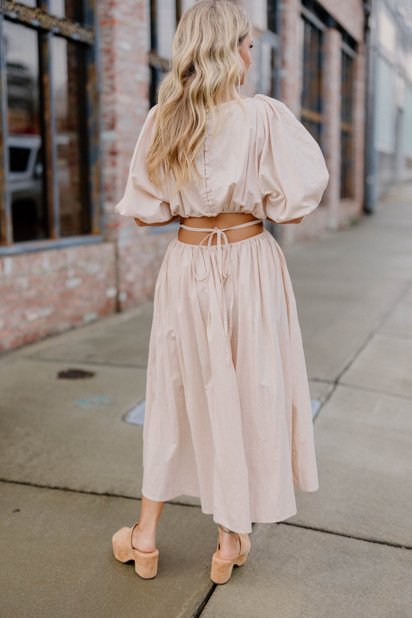Eva Poplin Cotton Cutout Midi Dress in Cream by Bali Elf