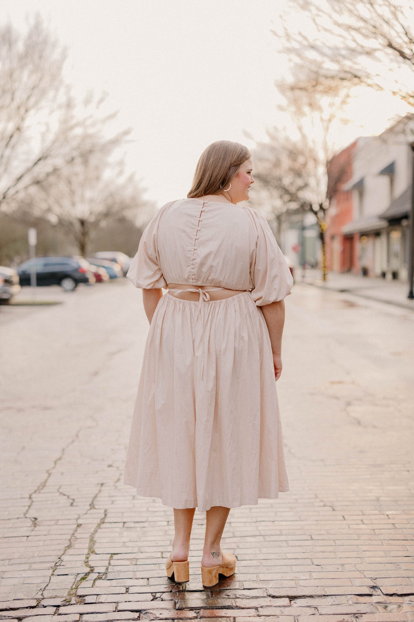 Eva Poplin Cotton Cutout Midi Dress in Cream by Bali Elf