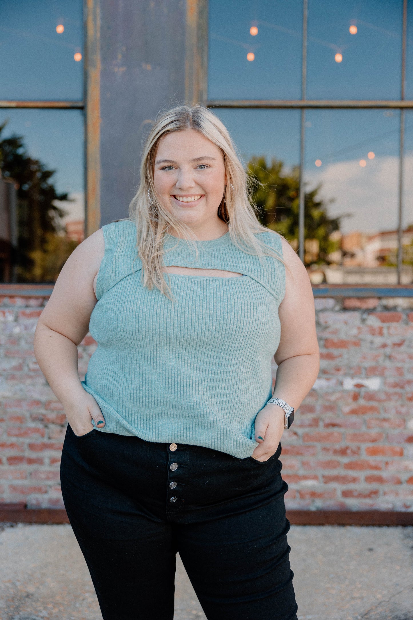 Marilyn Sleeveless Seafoam Sweater (Sizes XS-3XL)