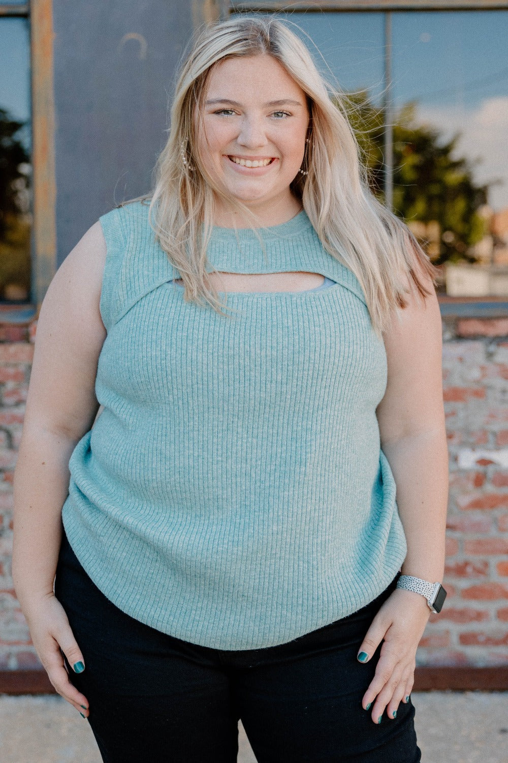 Marilyn Sleeveless Seafoam Sweater (Sizes XS-3XL)