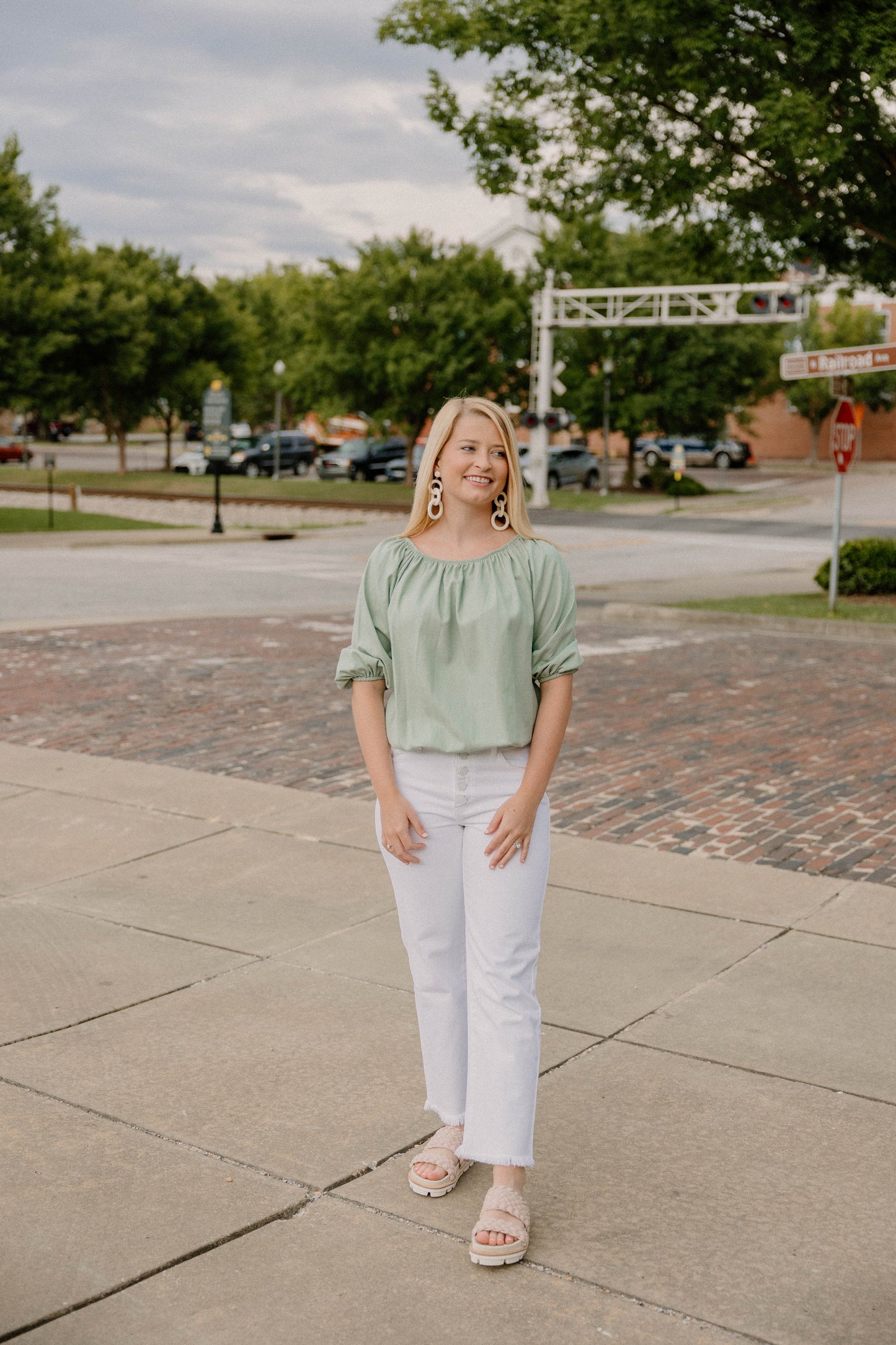 Wendy Bubble Sleeve Top in Seafoam