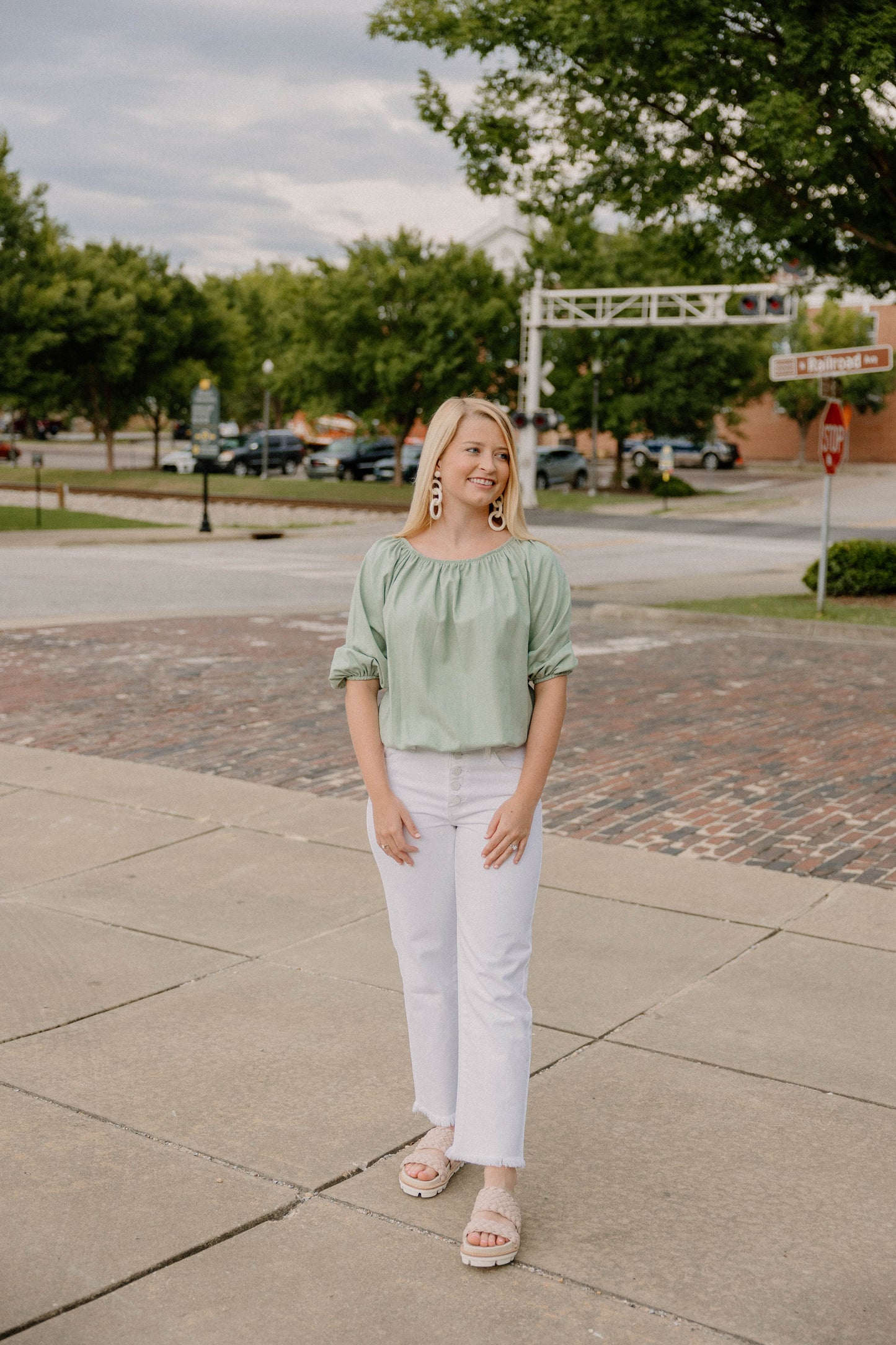 Wendy Bubble Sleeve Top in Seafoam