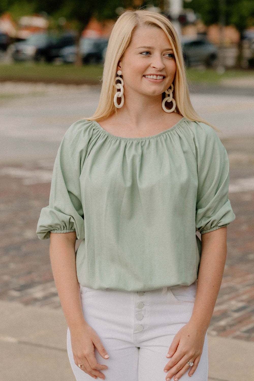 Wendy Bubble Sleeve Top in Seafoam