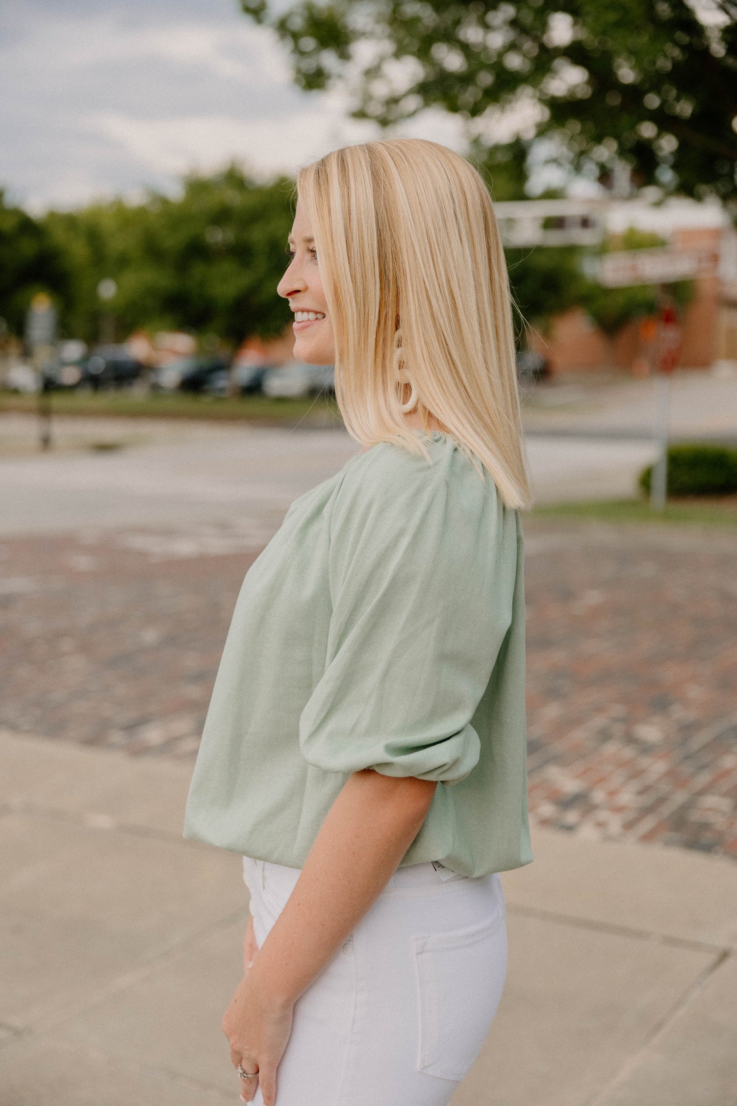 Wendy Bubble Sleeve Top in Seafoam