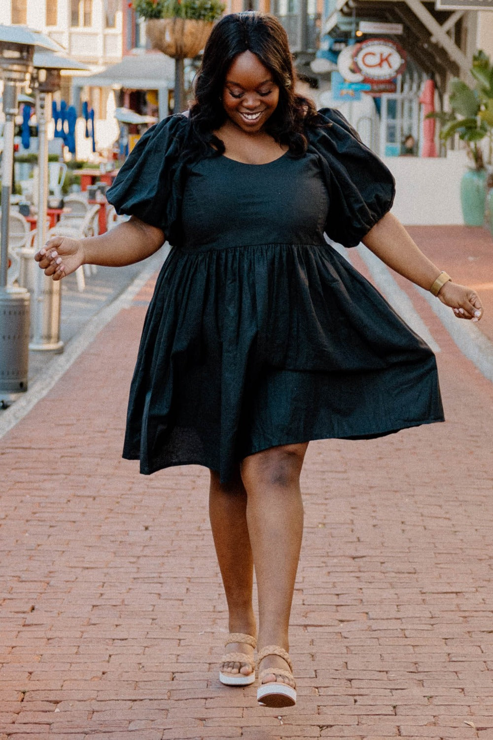Strawberry Fields Puff Sleeve Mini Dress in Black