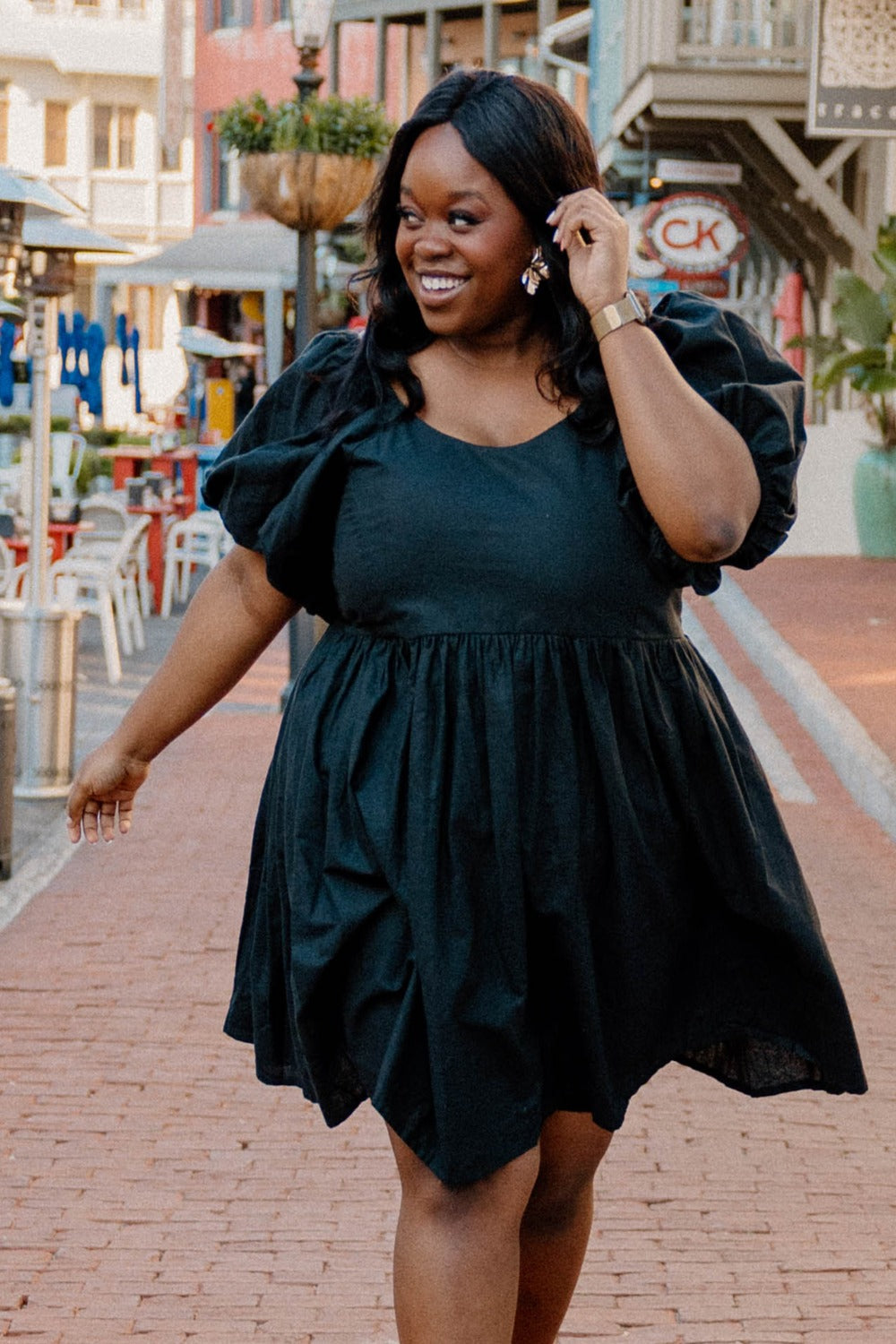 Strawberry Fields Puff Sleeve Mini Dress in Black