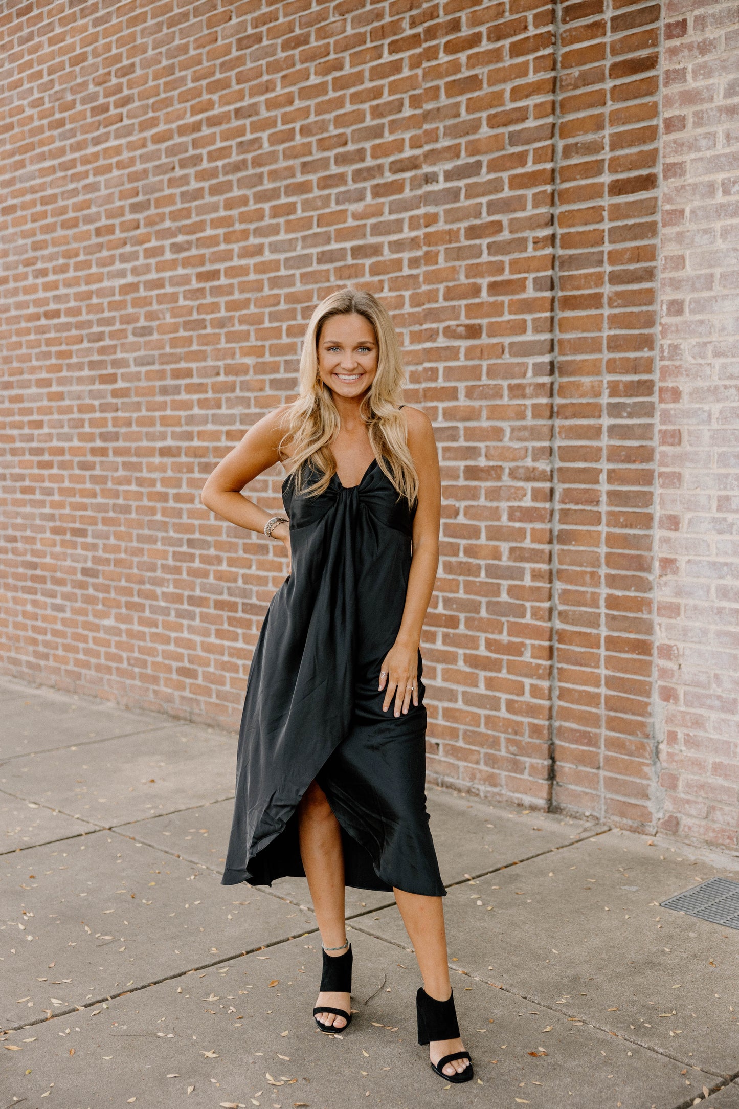 Emmy Silk Black Midi Dress (XS-3XL)