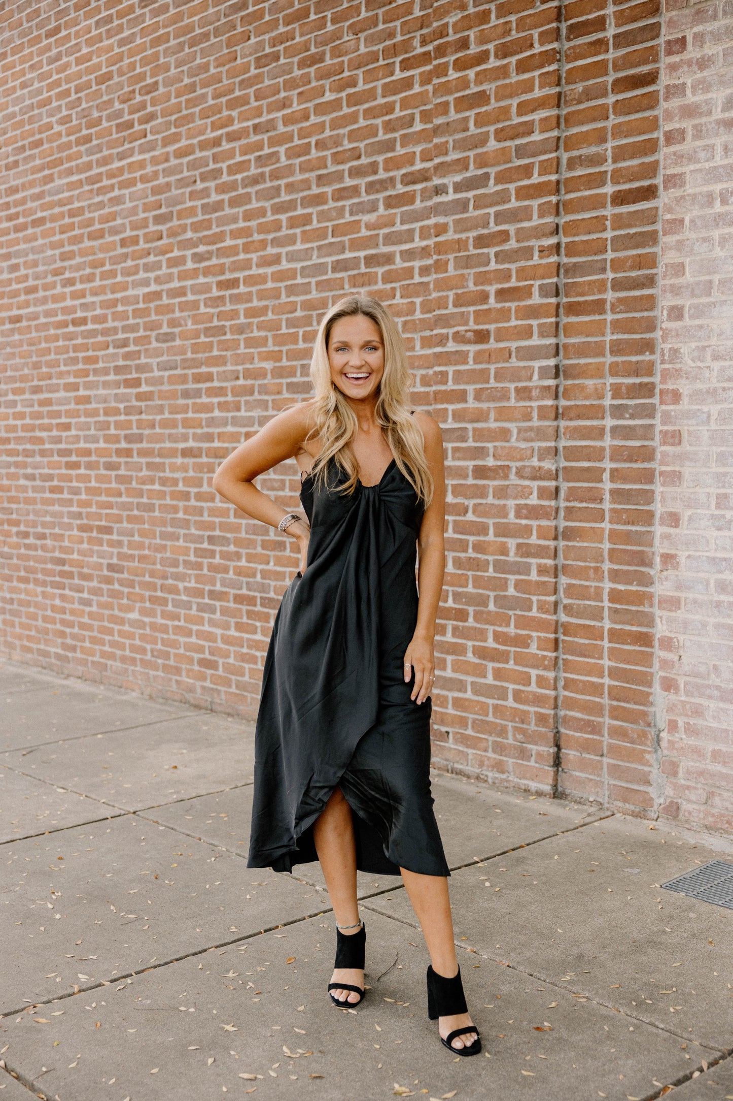 Emmy Silk Black Midi Dress (XS-3XL)