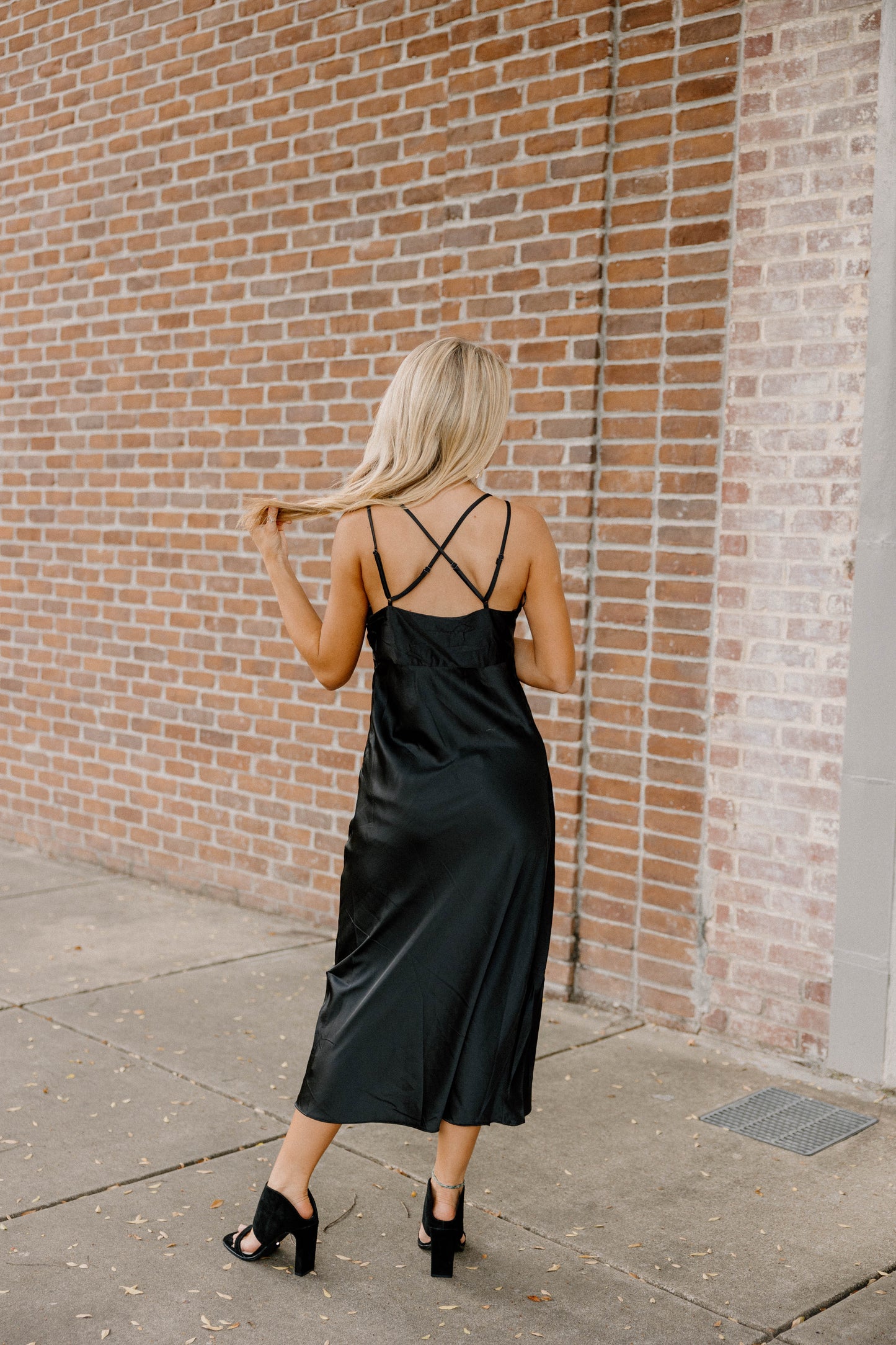 Emmy Silk Black Midi Dress (XS-3XL)