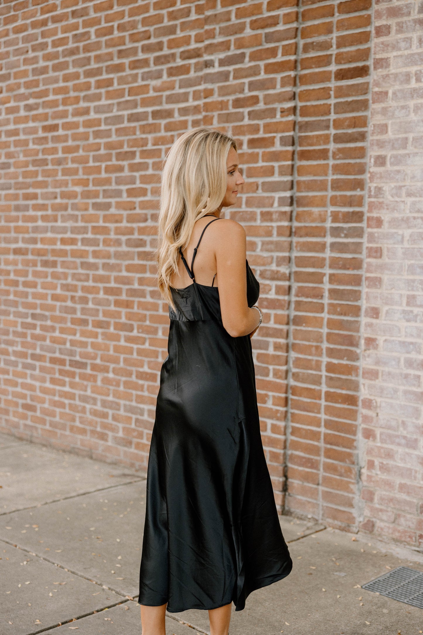Emmy Silk Black Midi Dress (XS-3XL)