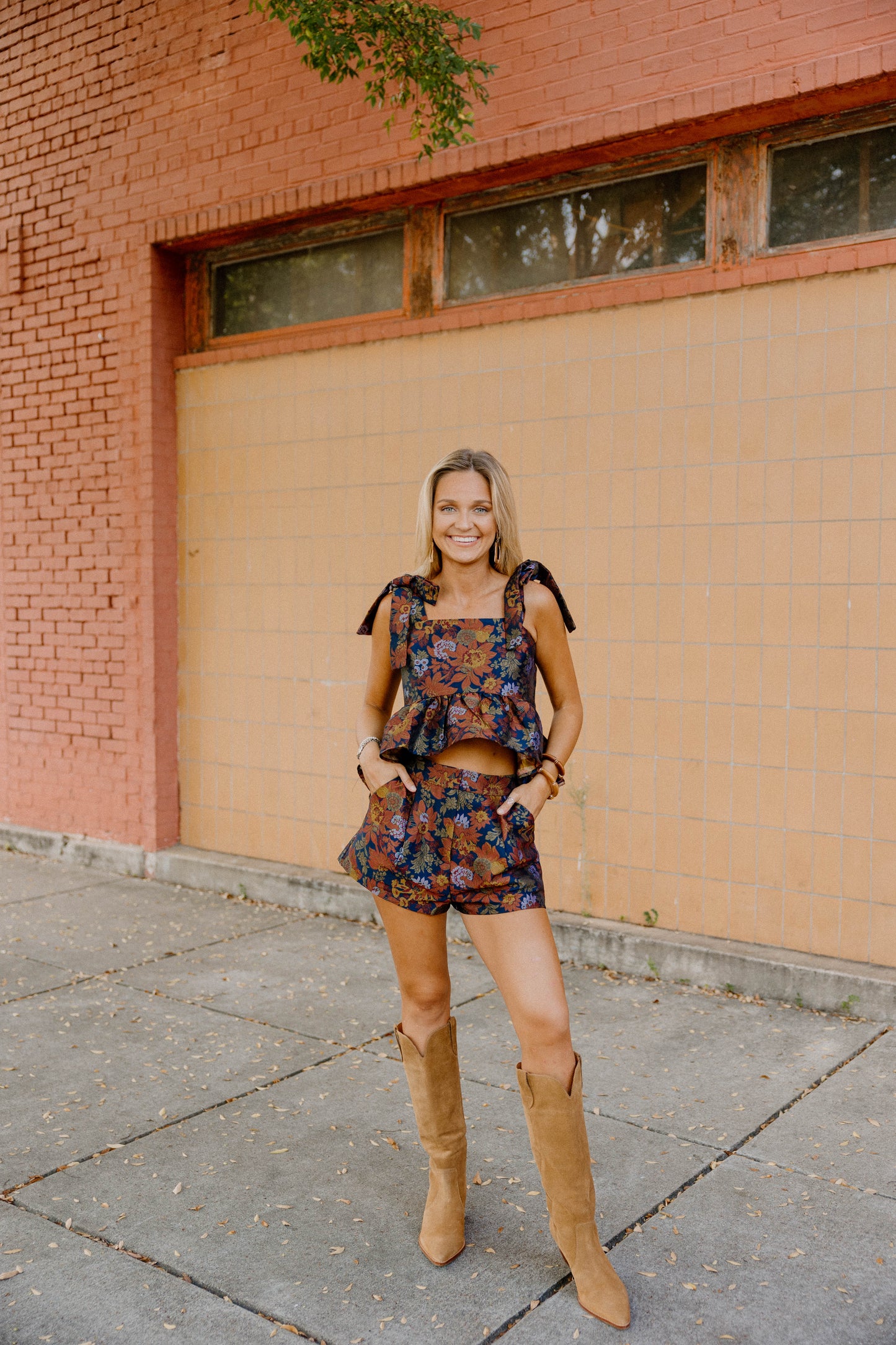 Kathleen Jacquard Peplum Top