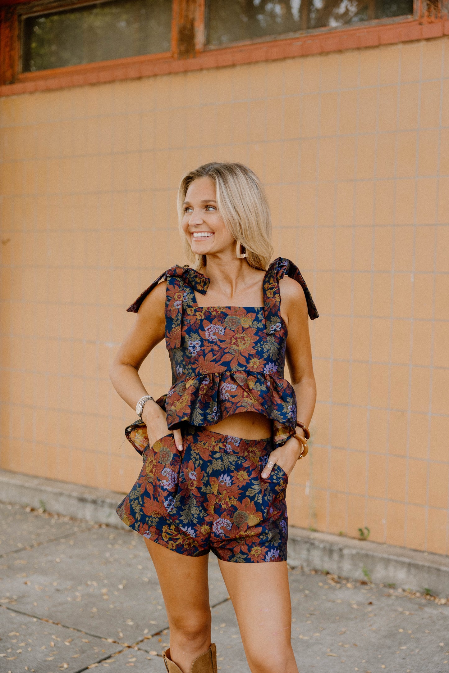 Kathleen Jacquard Peplum Top