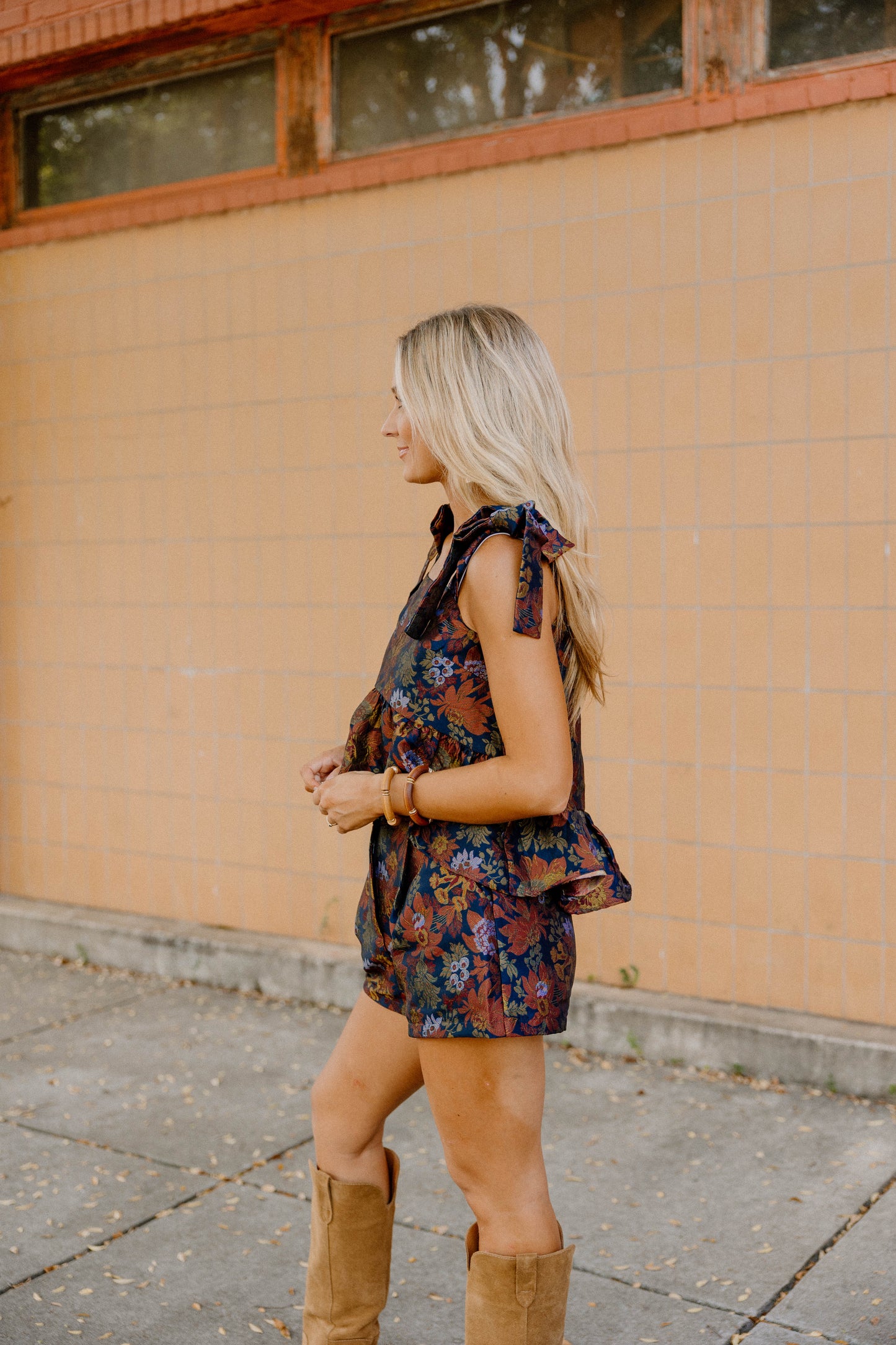 Kathleen Jacquard Peplum Top