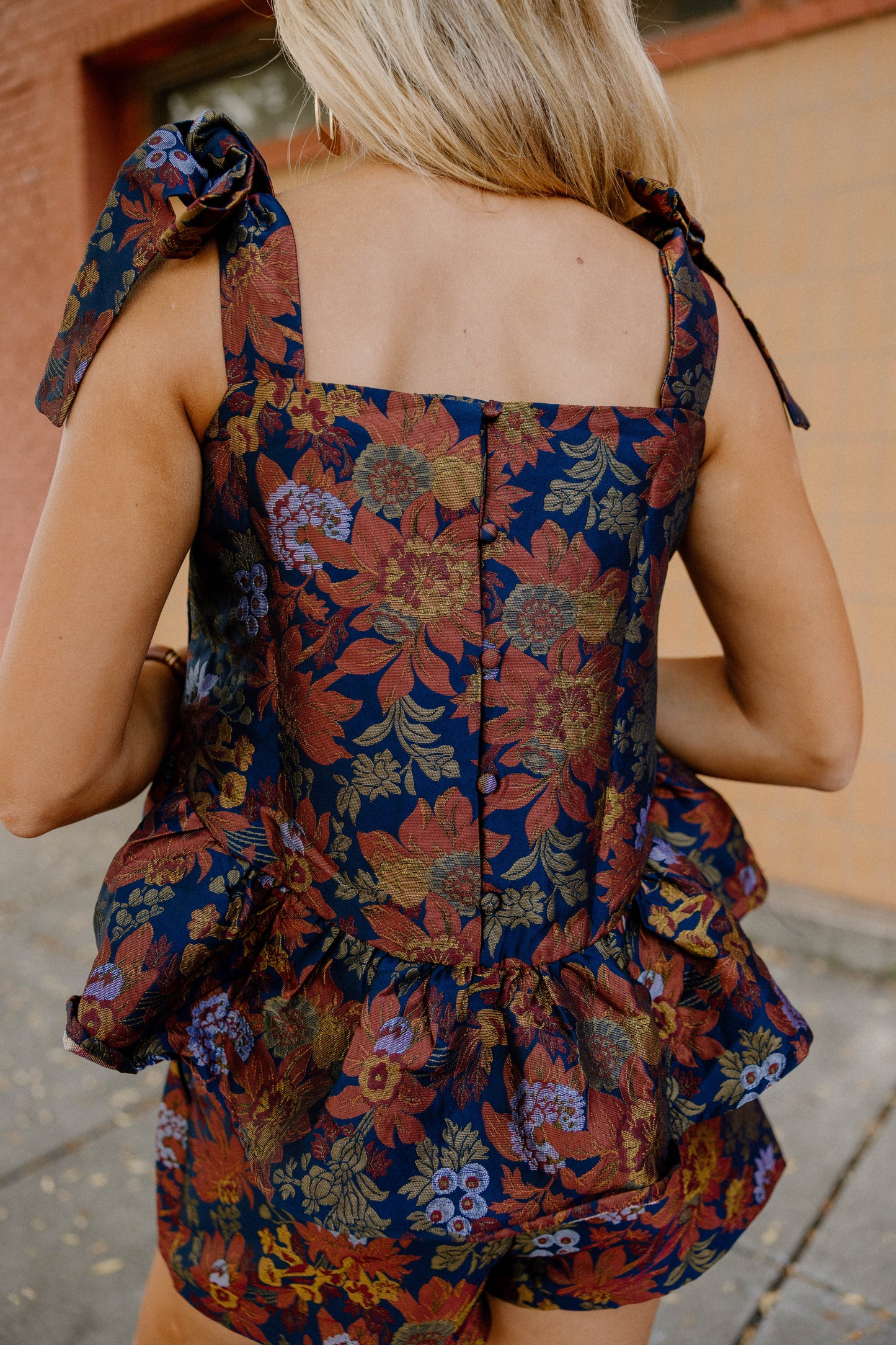Kathleen Jacquard Peplum Top