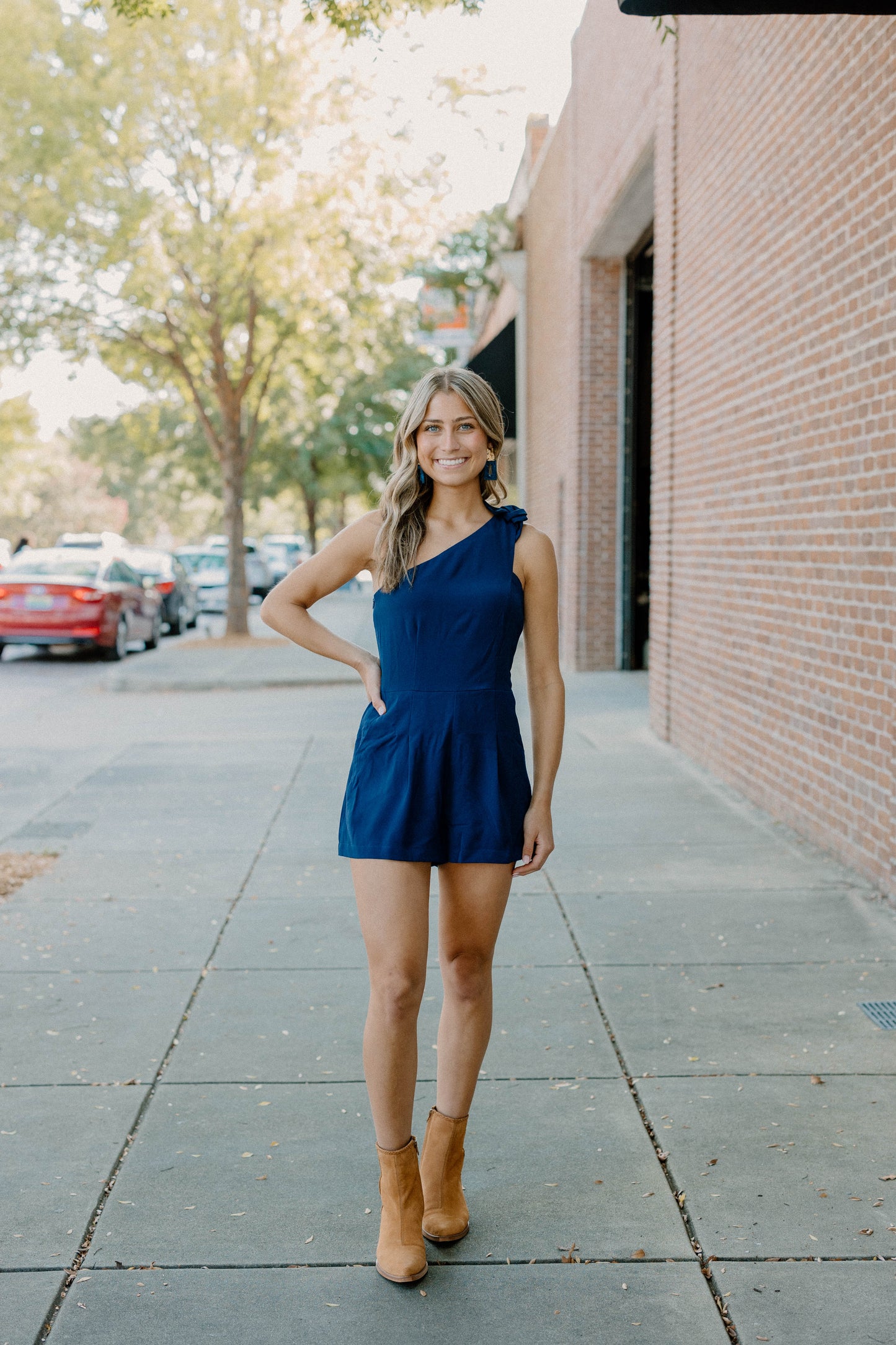 Brooke One Shoulder Romper in Navy
