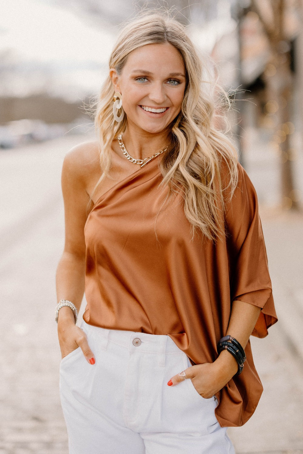 Haley One Shoulder Rust Top (Sizes S-2XL)