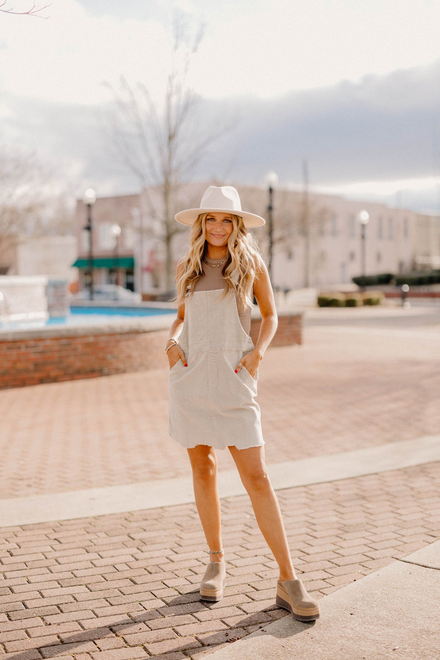 Caitlyn Cream Cord Overall Jumper Dress (Sizes S-3XL)
