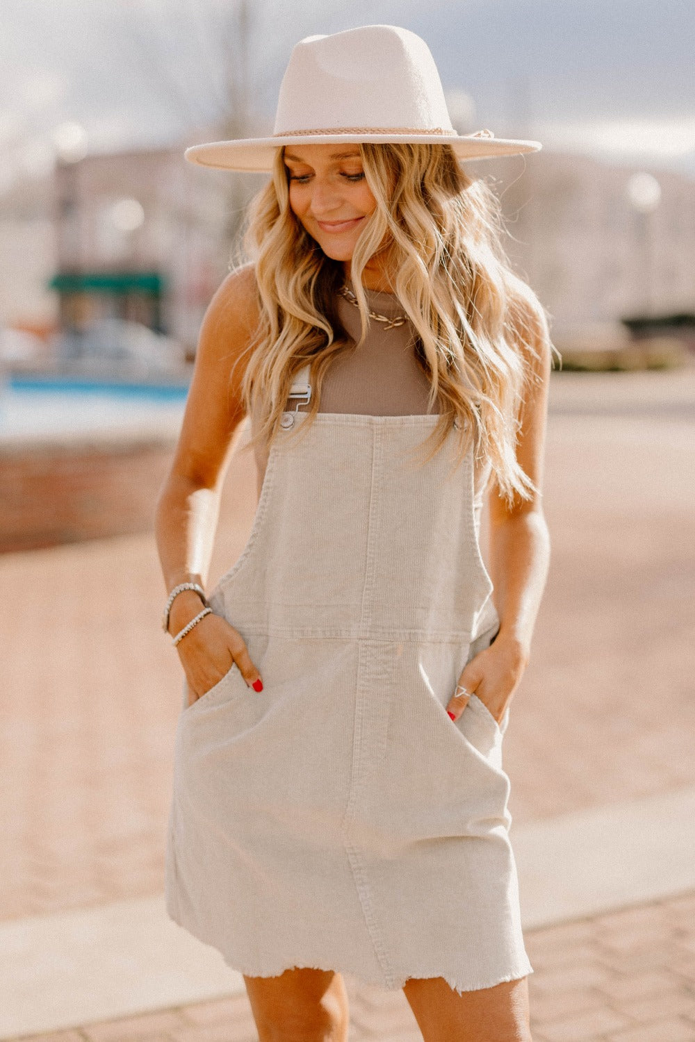 Caitlyn Cream Cord Overall Jumper Dress (Sizes S-3XL)