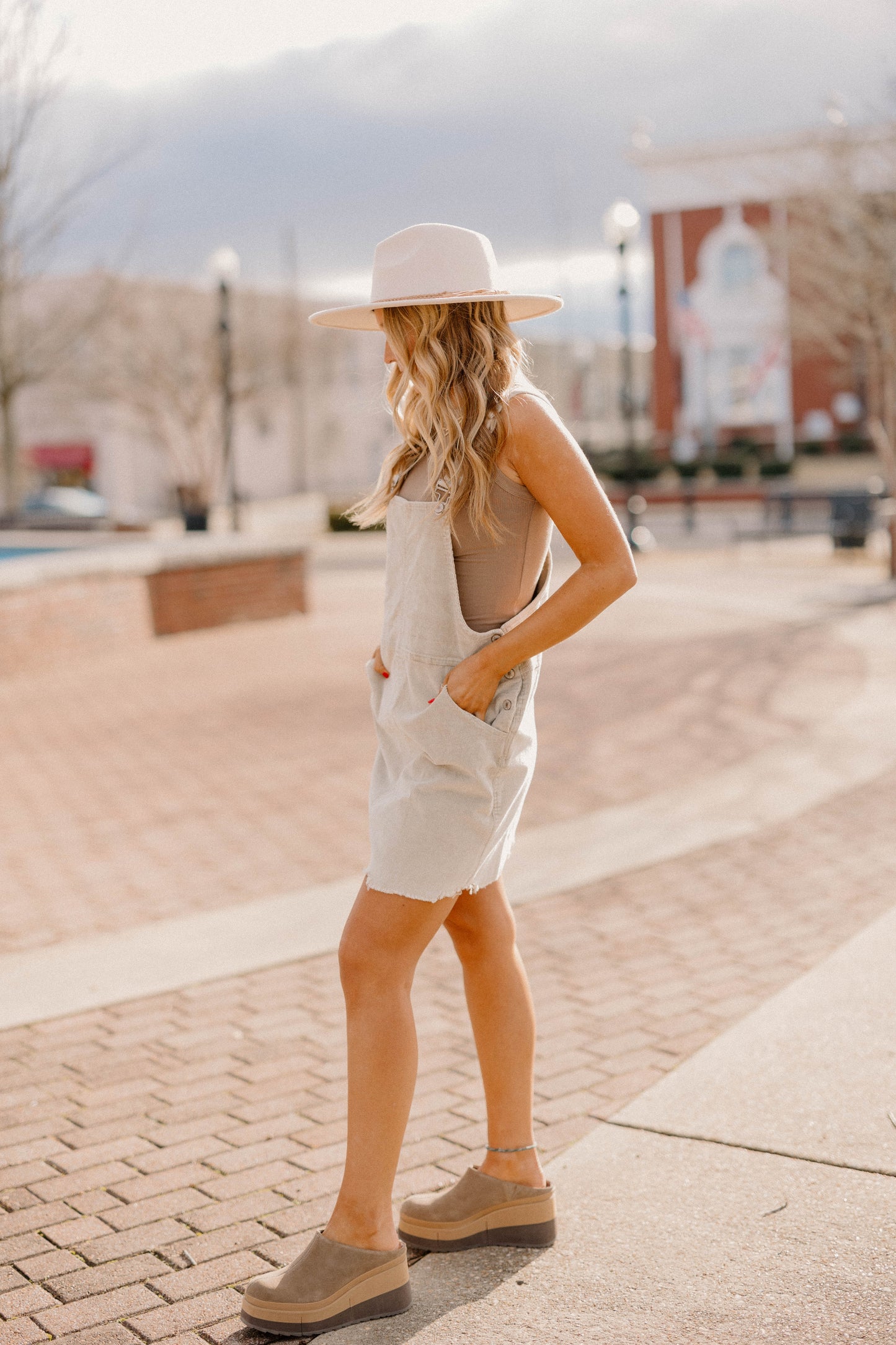 Caitlyn Cream Cord Overall Jumper Dress (Sizes S-3XL)