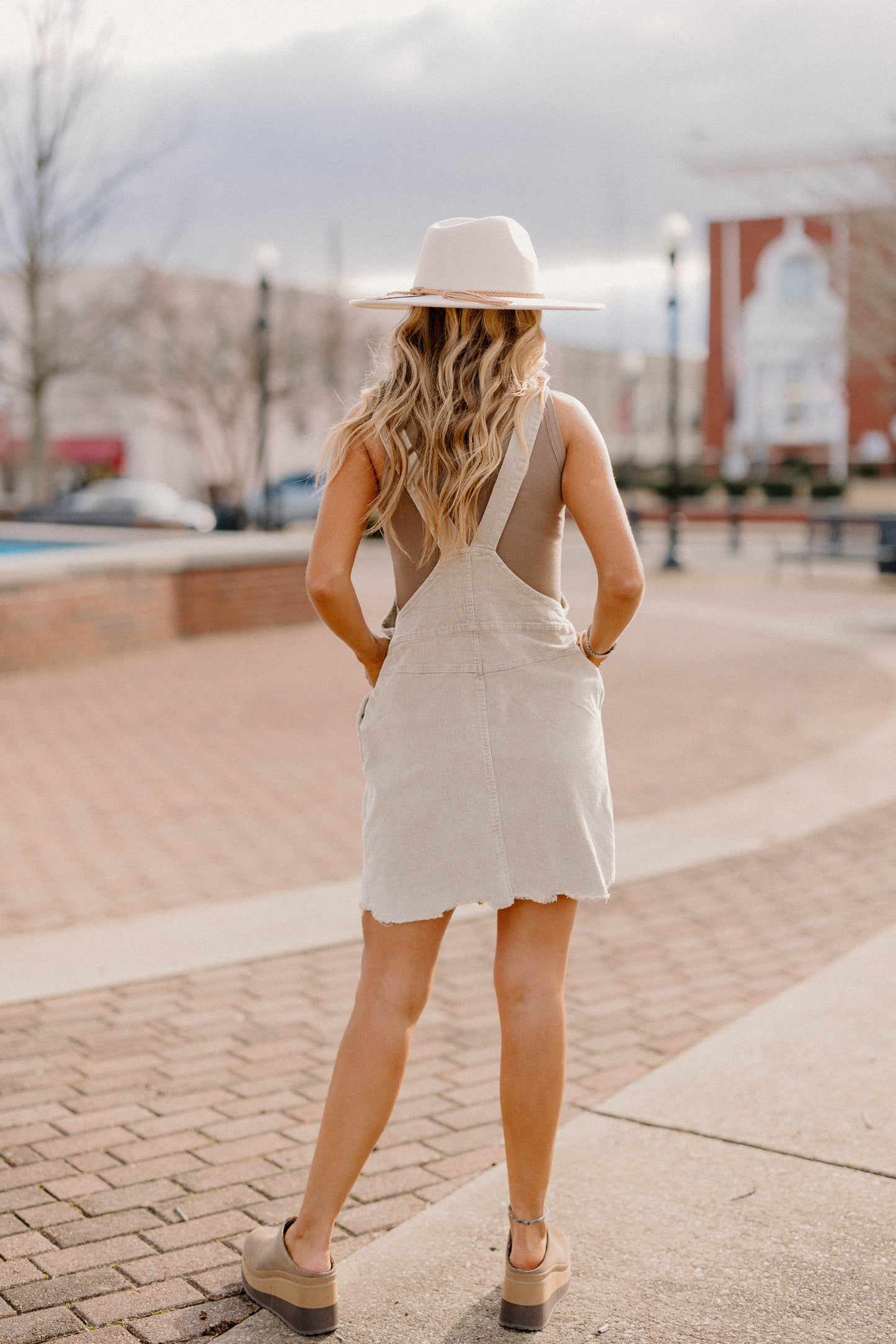 Caitlyn Cream Cord Overall Jumper Dress (Sizes S-3XL)