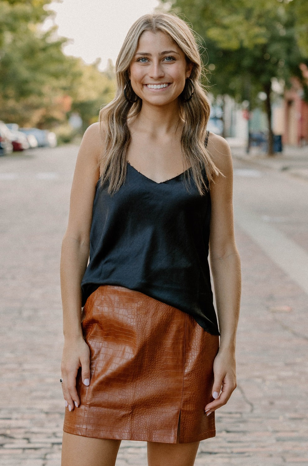 Cassie Silk Tank in Black
