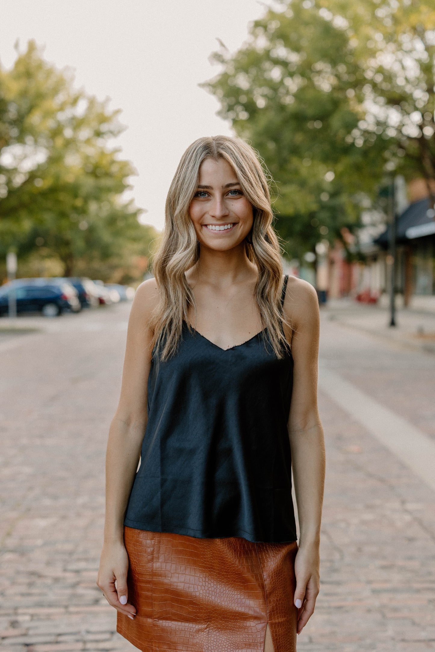 Cassie Silk Tank in Black