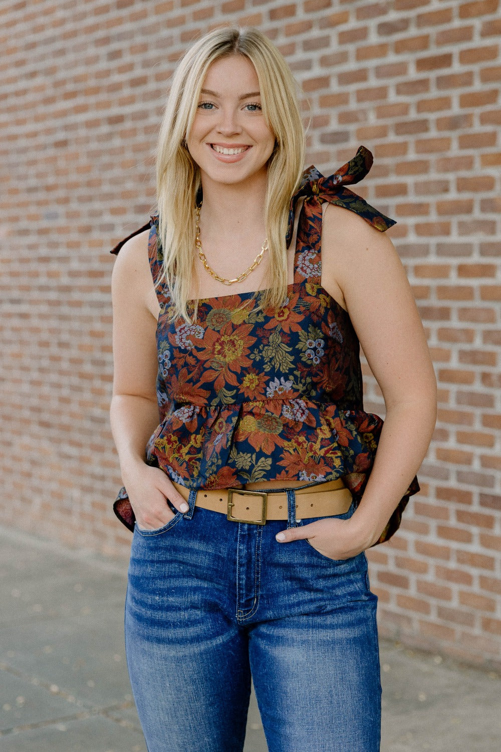 Kathleen Jacquard Peplum Top