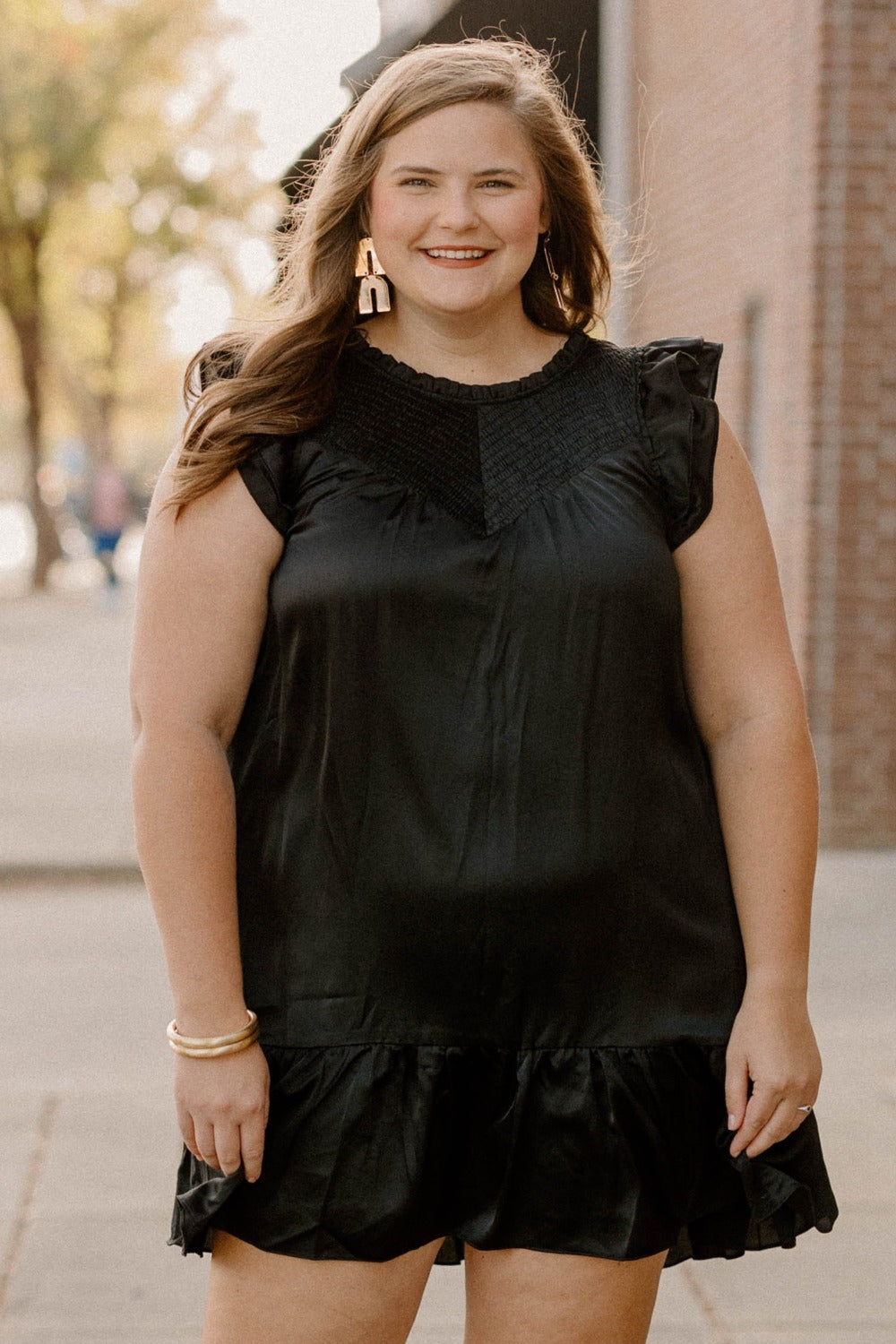 Anna Beth Black Sleeveless Smock Detail Dress (S-3XL)
