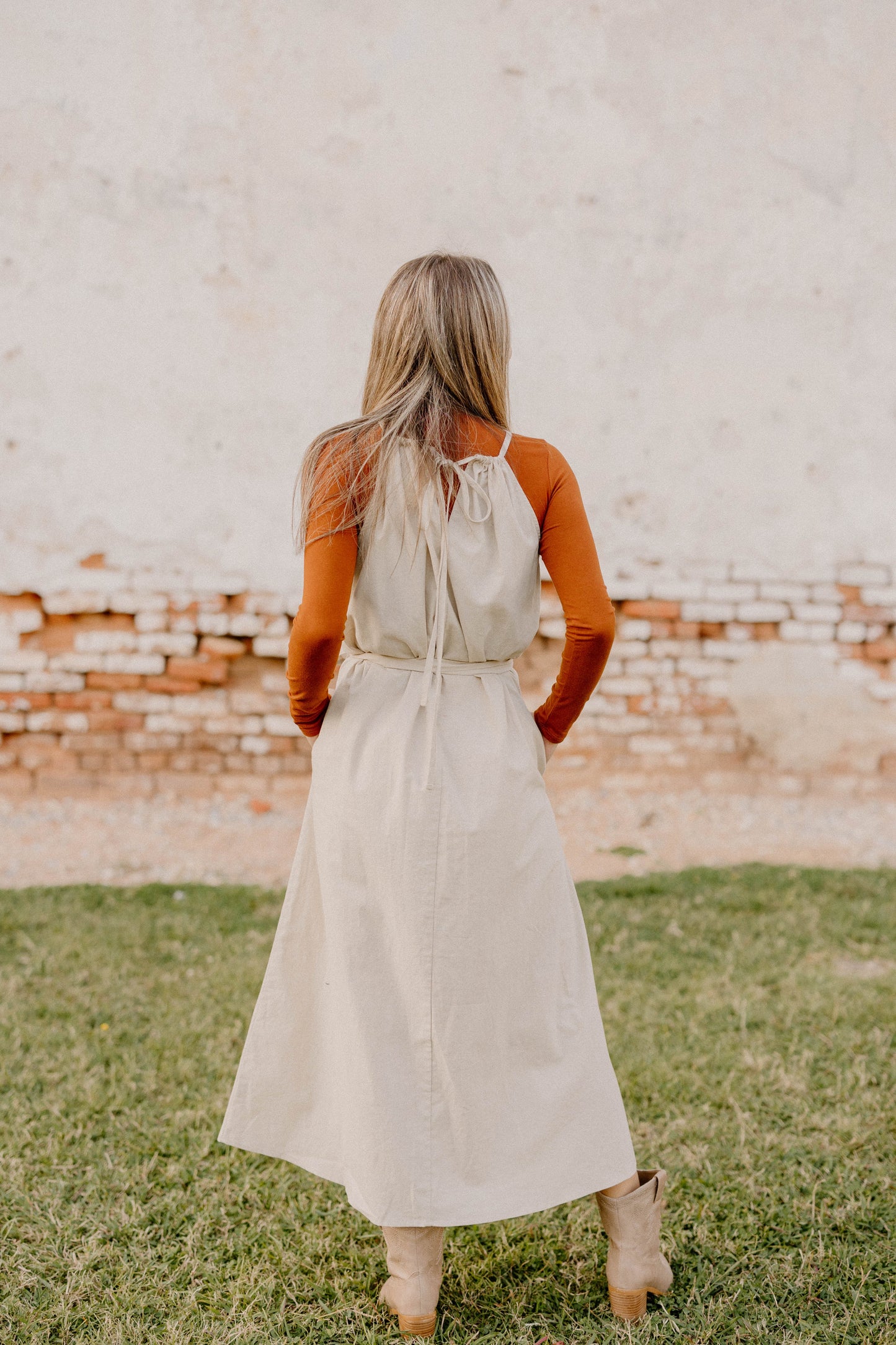 Amber Simple Taupe Midi Dress