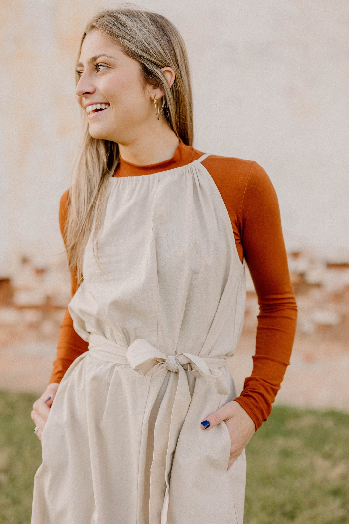 Amber Simple Taupe Midi Dress