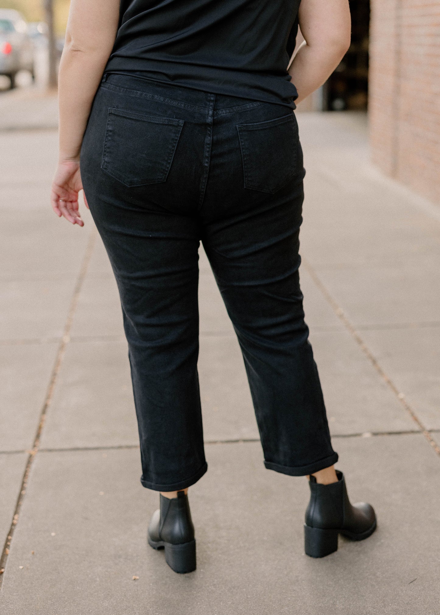 Emberly High Rise Black Semi-Flare Denim Jeans