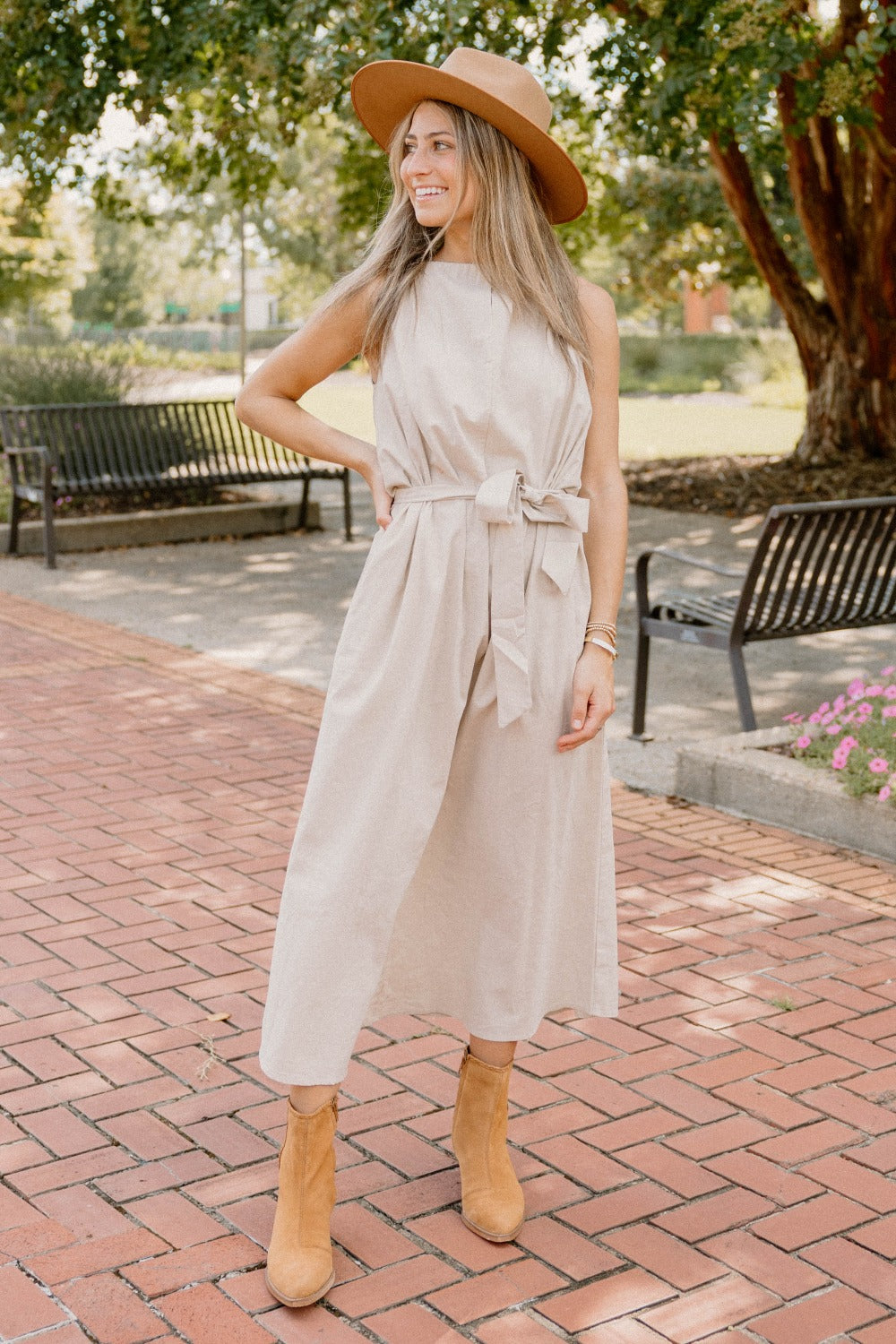 Amber Simple Taupe Midi Dress
