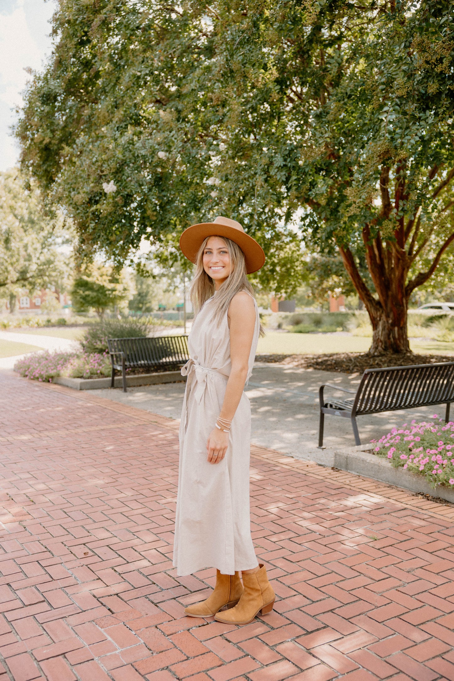 Amber Simple Taupe Midi Dress