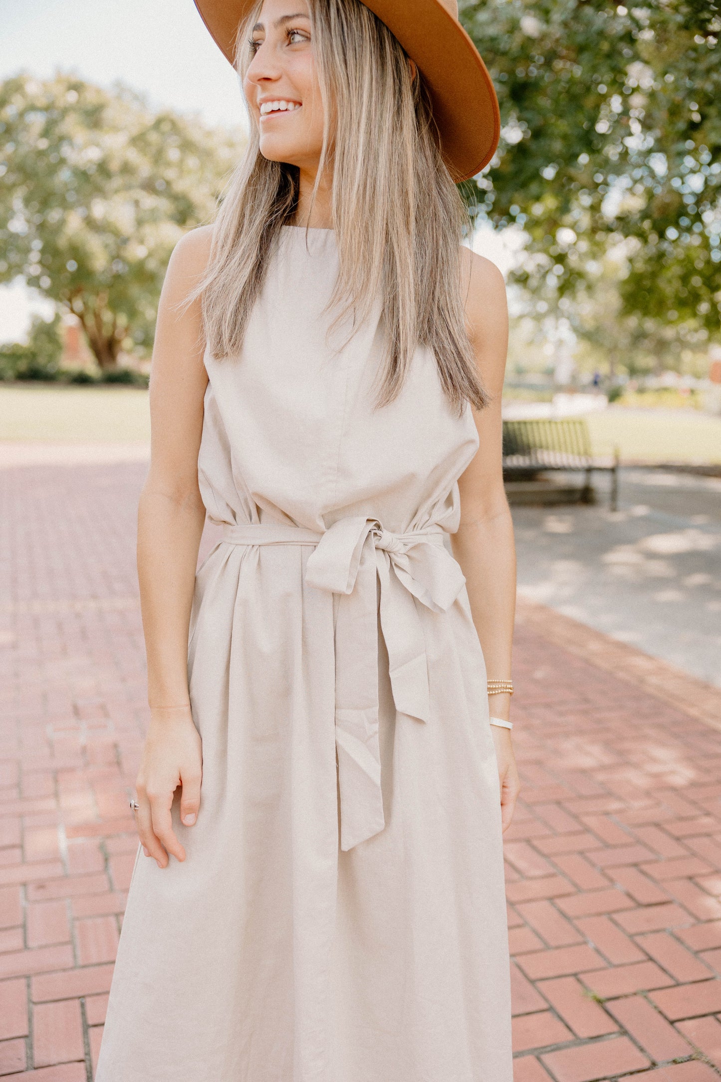 Amber Simple Taupe Midi Dress