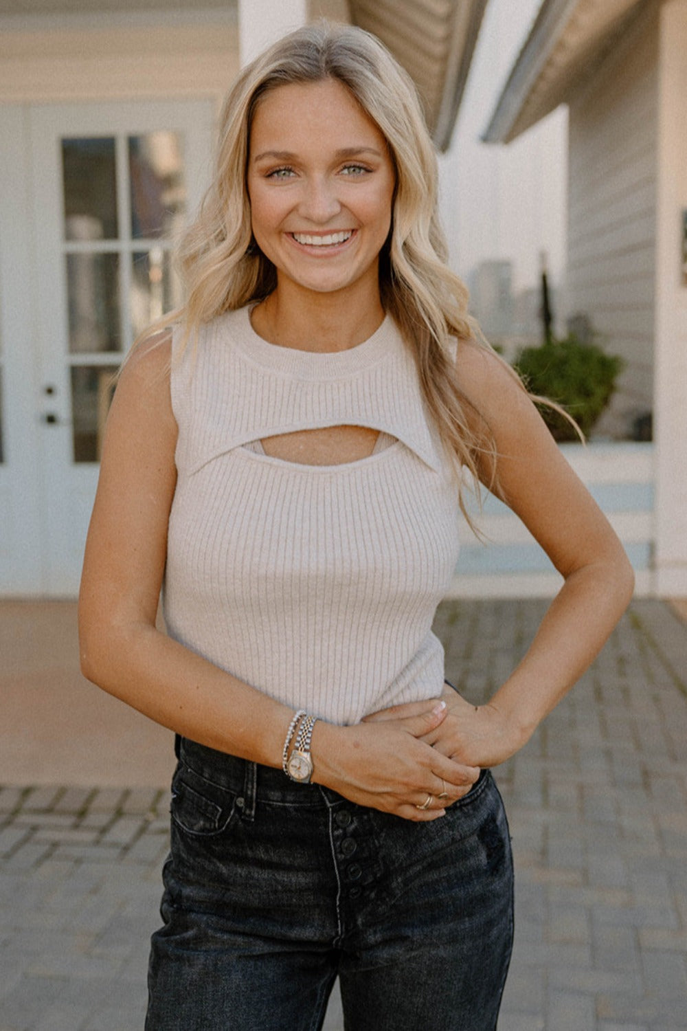 Marilyn Sleeveless Cream Sweater (Sizes XS-3XL)