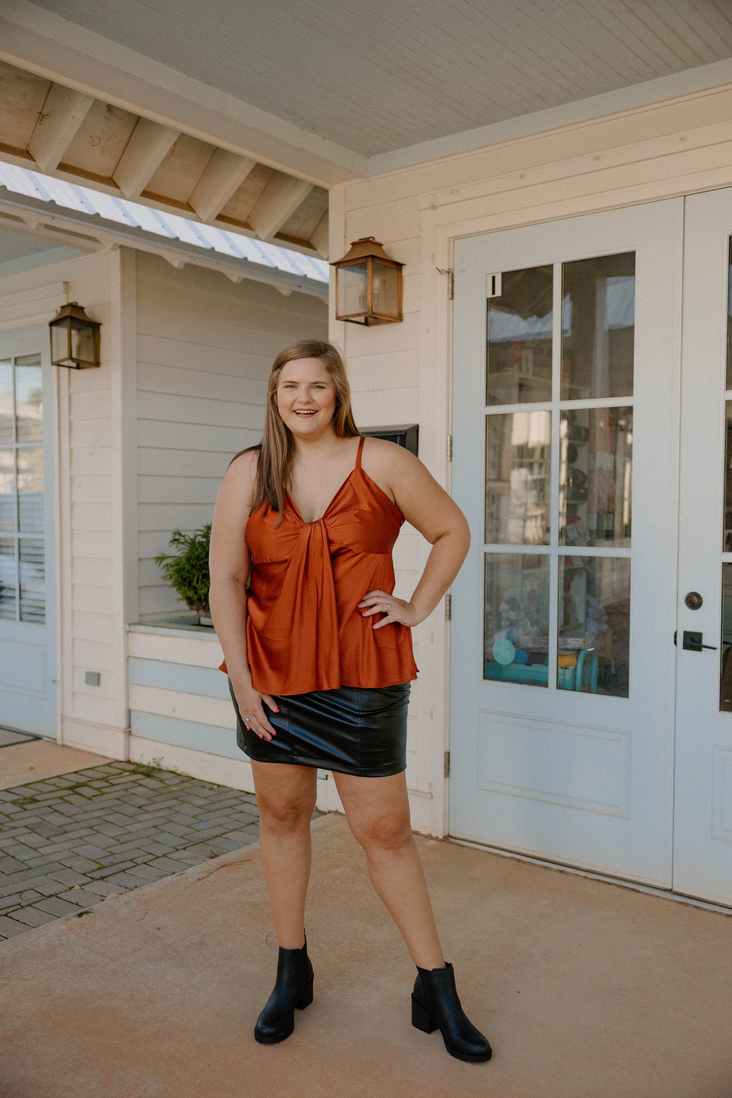 Jessica Rust Knot Front Satin Tank