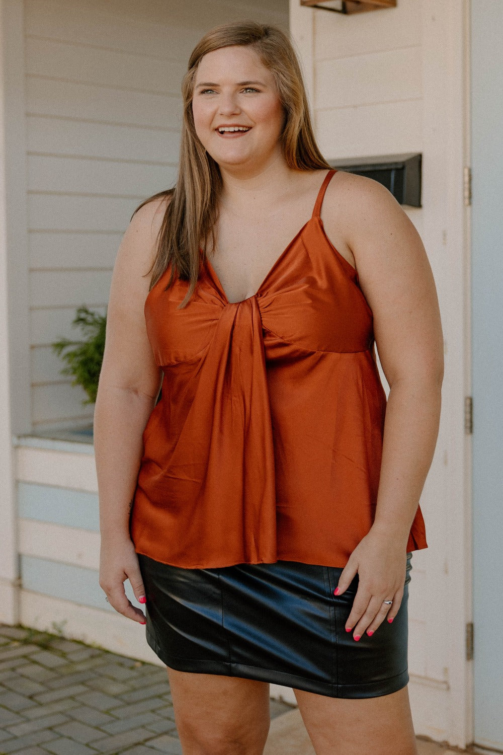 Jessica Rust Knot Front Satin Tank