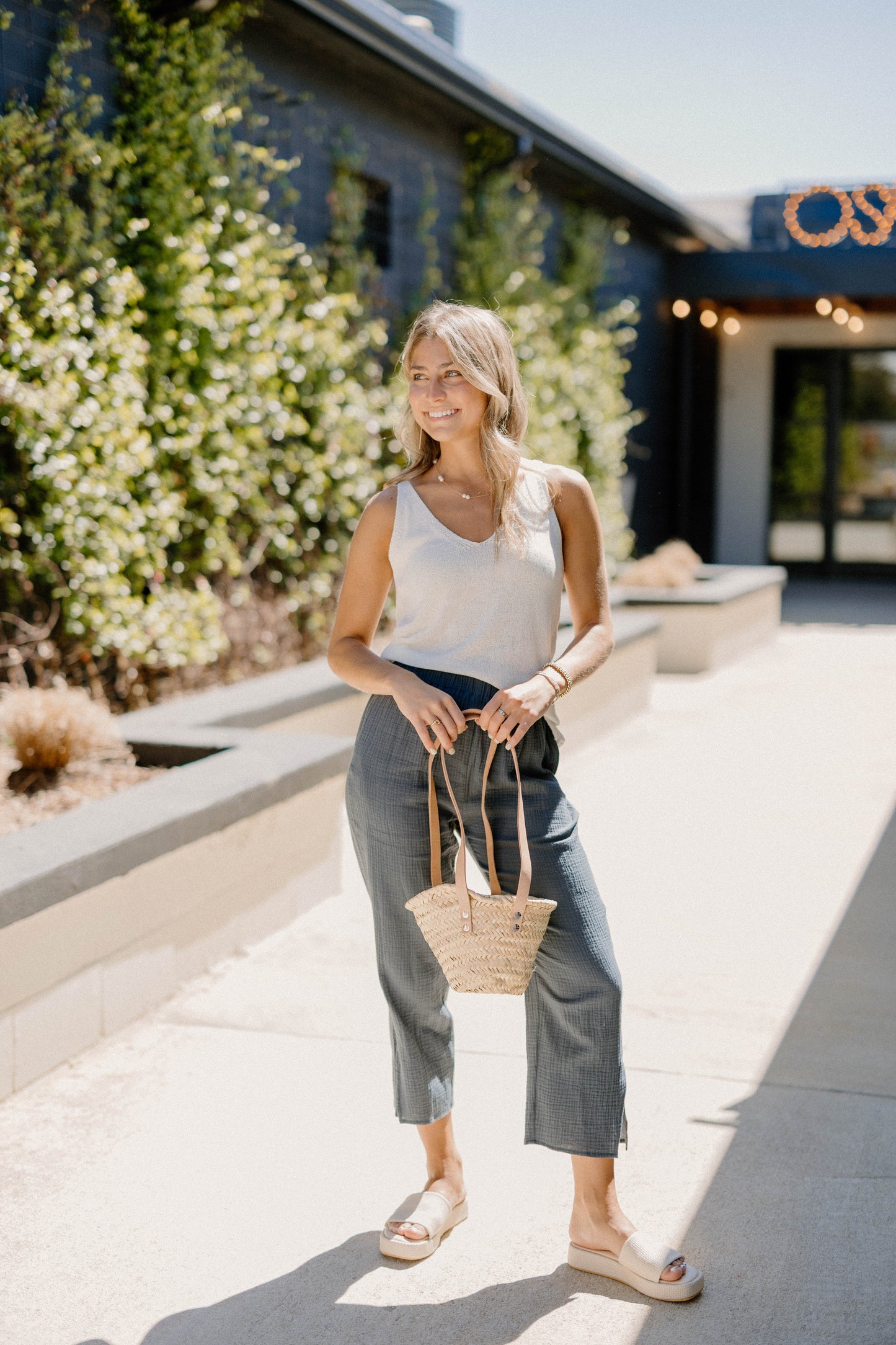 Mini straw bag with leather with Beige Straps by Marrakech