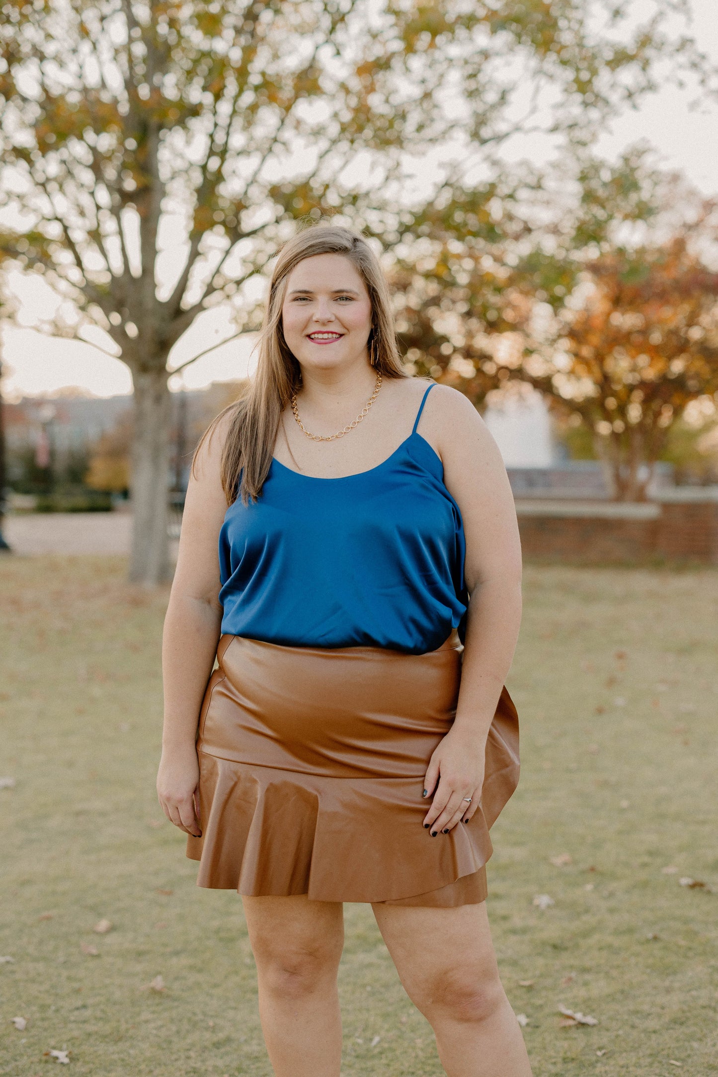 Gail Silk Flared Elegant Top in Navy (Sizes S-2XL)